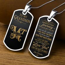 Load image into Gallery viewer, Custom Gold Letter Dog Tag Necklace Personalized for Grandson
