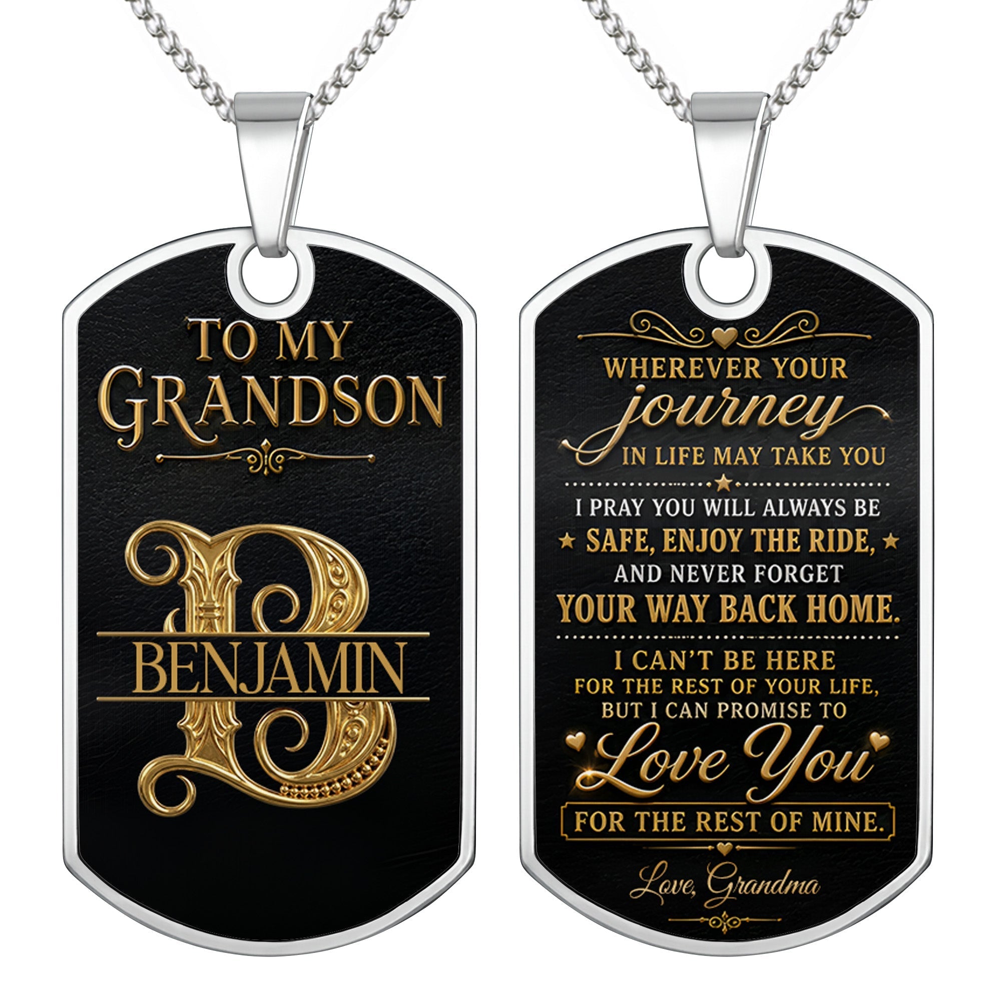 Custom Gold Letter Dog Tag Necklace Personalized for Grandson