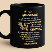 Load image into Gallery viewer, Personalized Black Mug Custom Gift for Grandson with Monogram Stars
