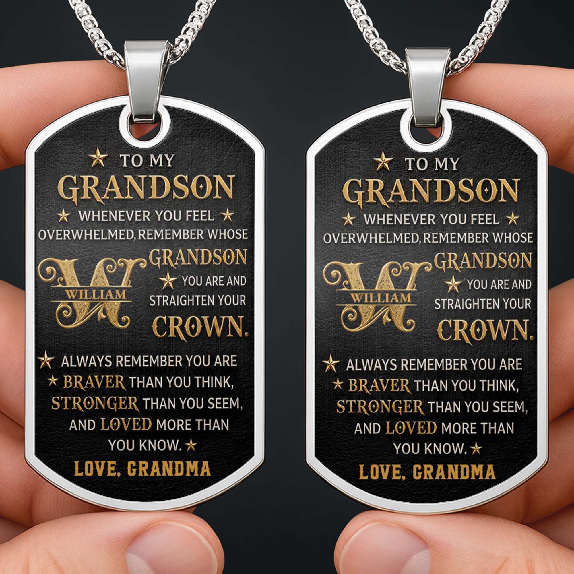 Personalized Dog Tag Necklace for Grandson Custom Name Gift