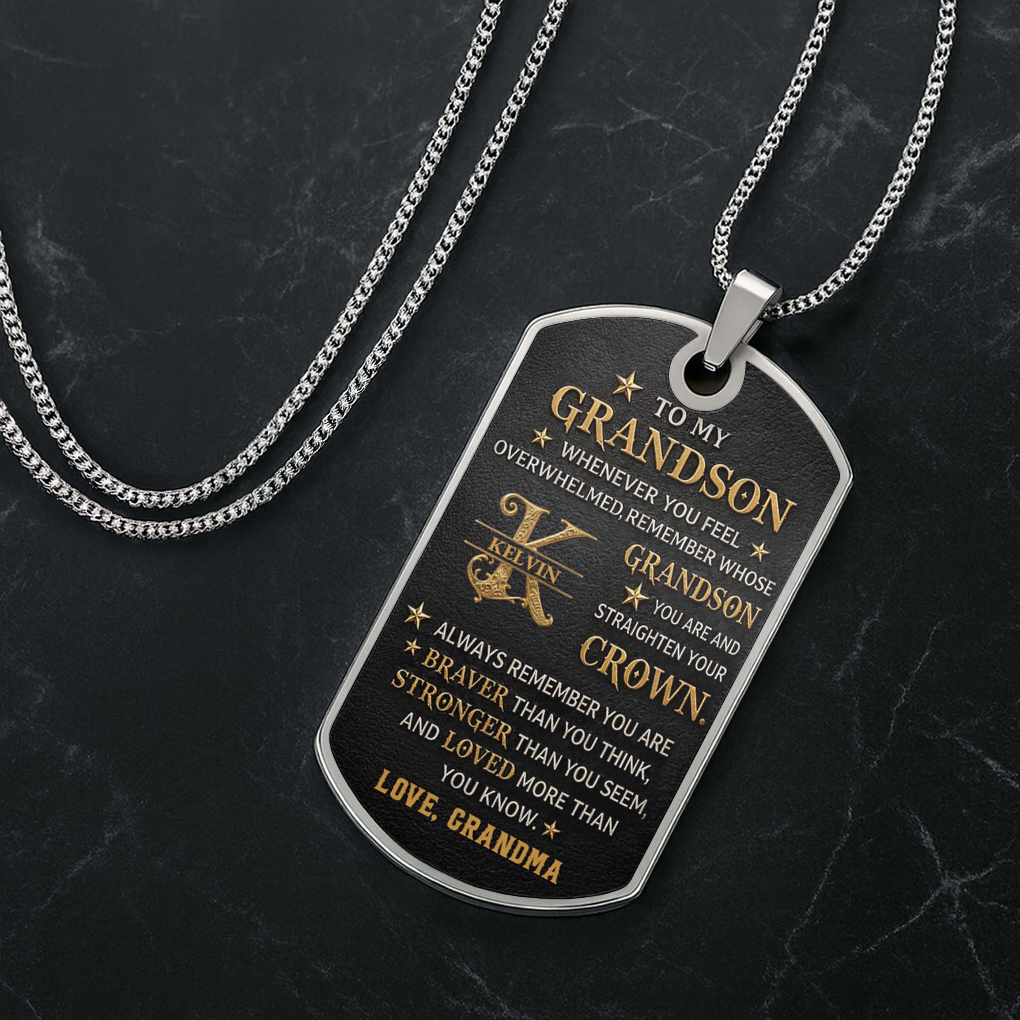 Personalized Dog Tag Necklace for Grandson Custom Name Gift