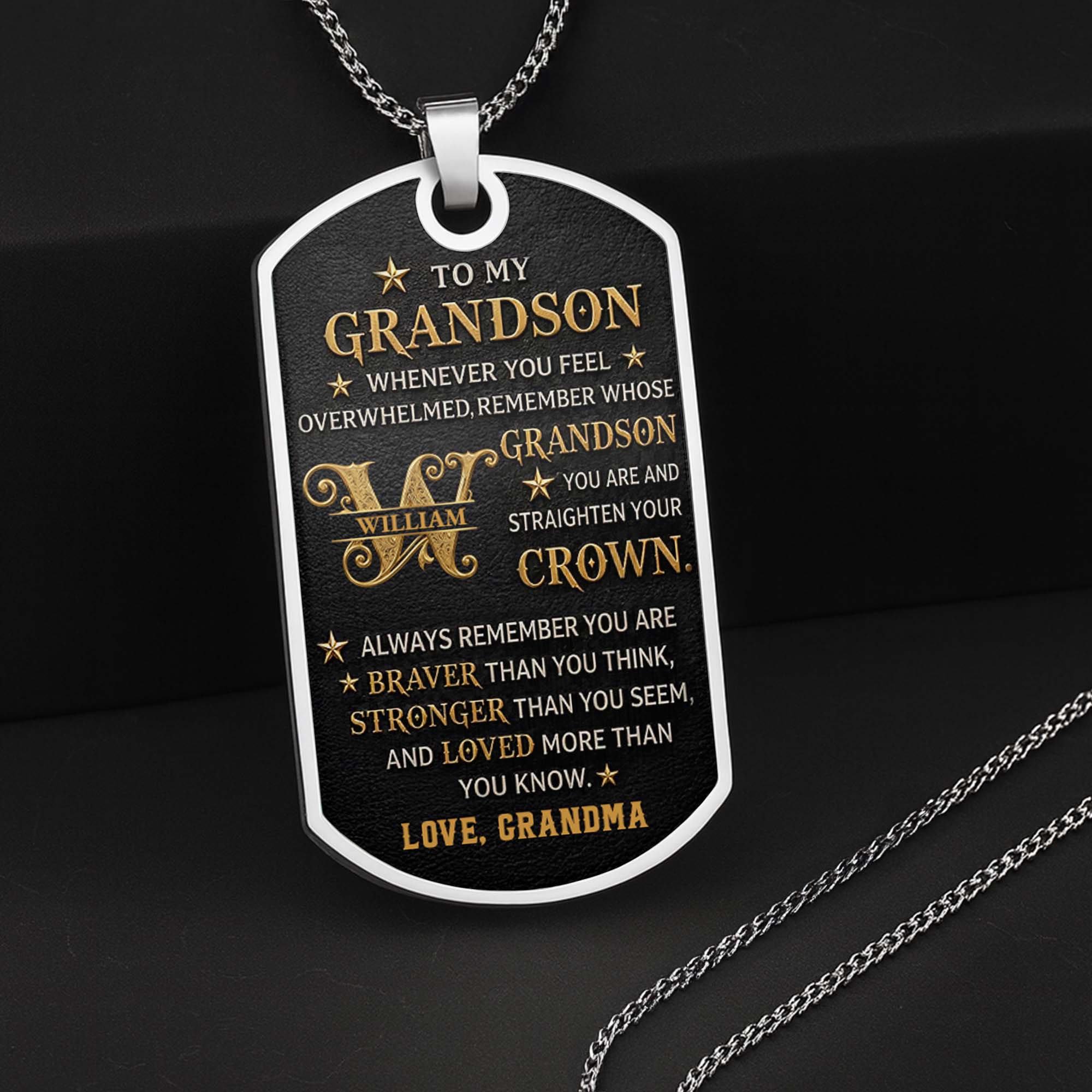 Personalized Dog Tag Necklace for Grandson Custom Name Gift