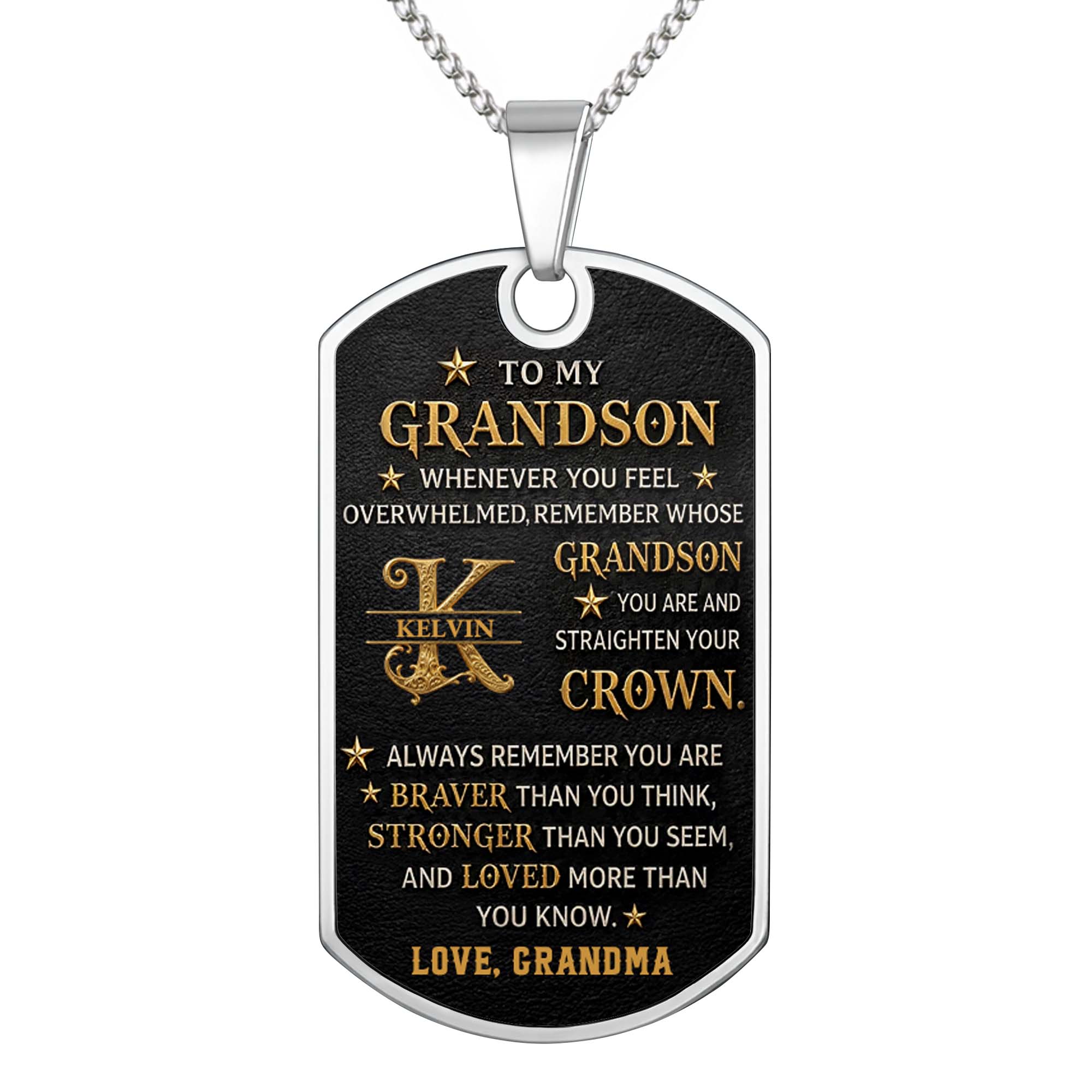 Personalized Dog Tag Necklace for Grandson Custom Name Gift