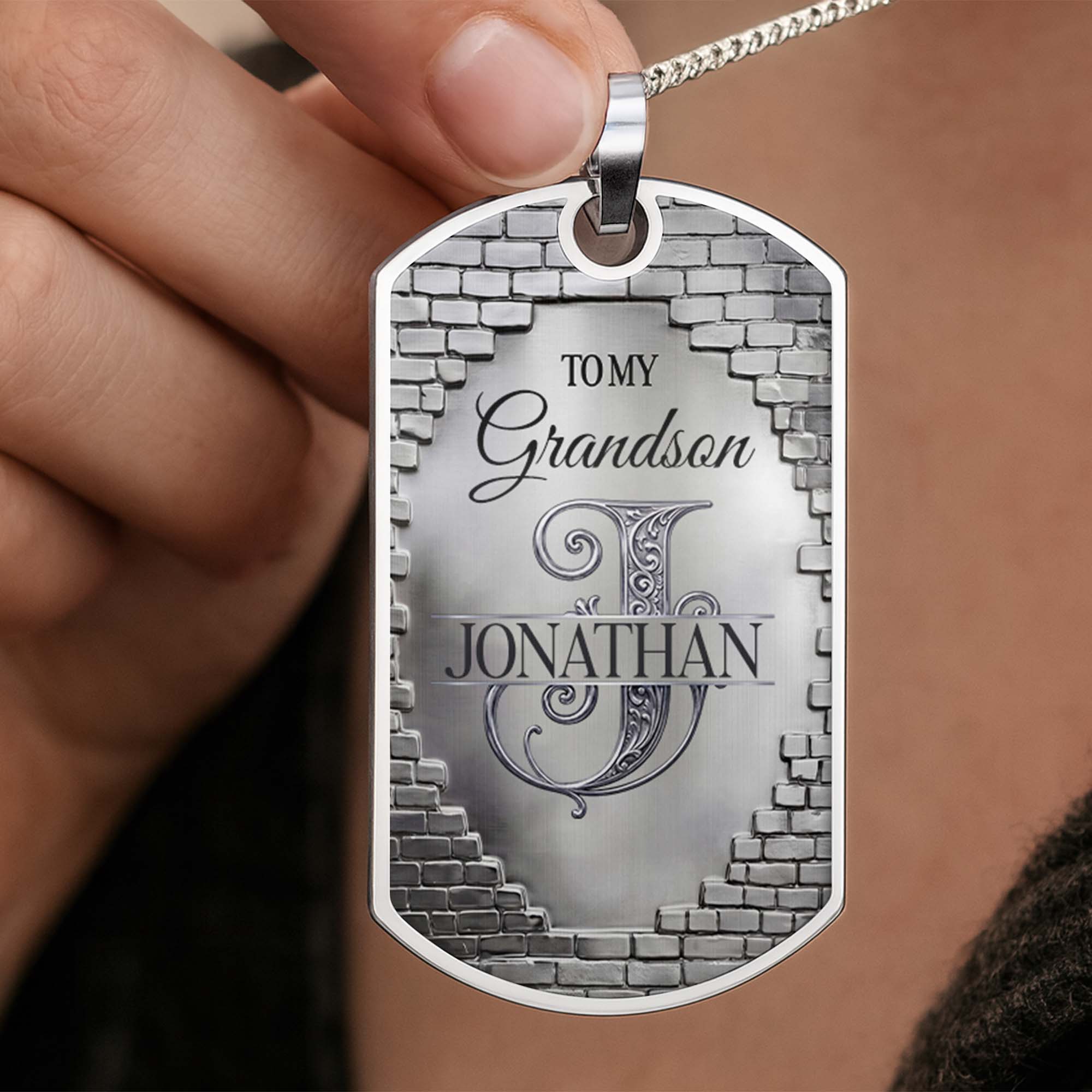 Personalized Stainless Steel Dog Tag Necklace for Grandson