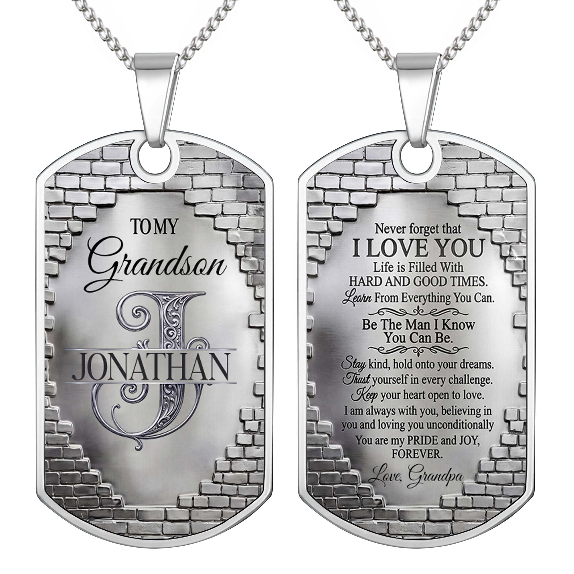 Personalized Stainless Steel Dog Tag Necklace for Grandson