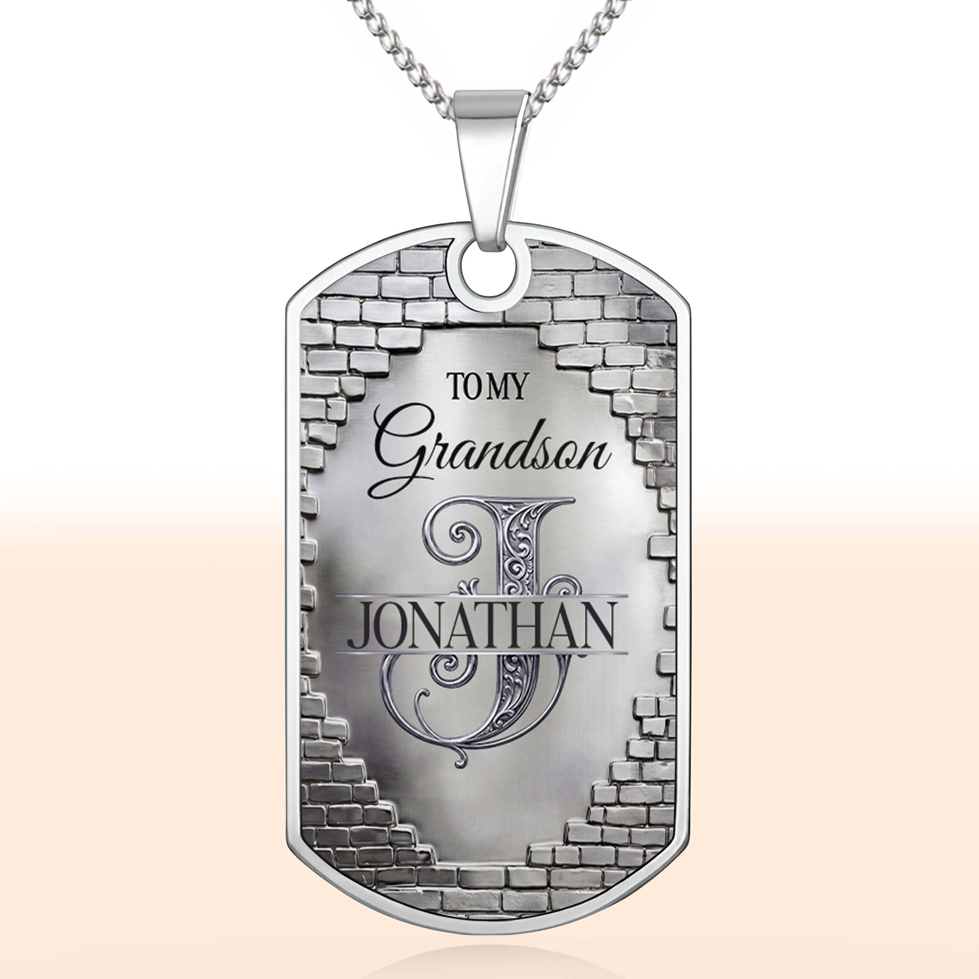 Personalized Stainless Steel Dog Tag Necklace for Grandson