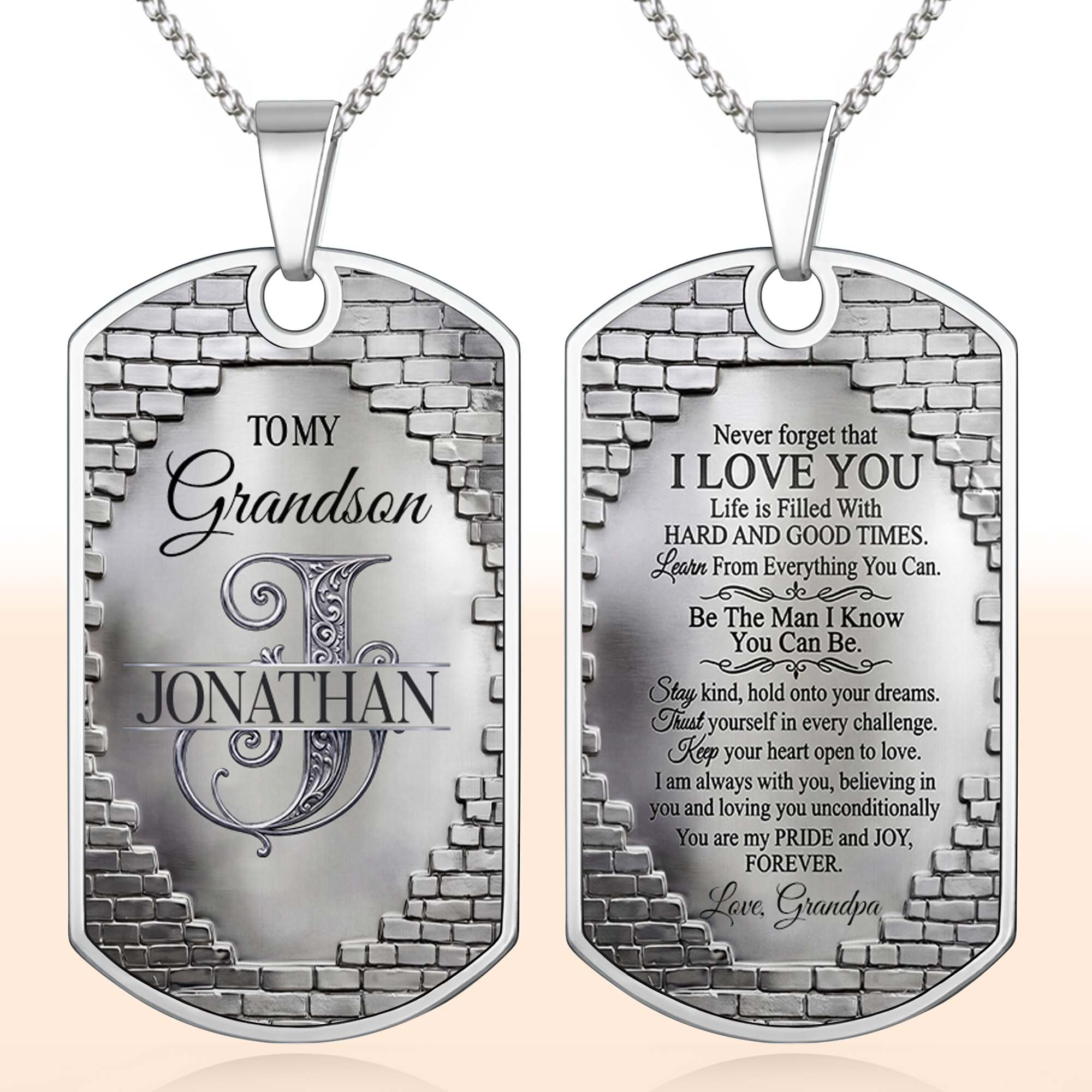 Personalized Stainless Steel Dog Tag Necklace for Grandson
