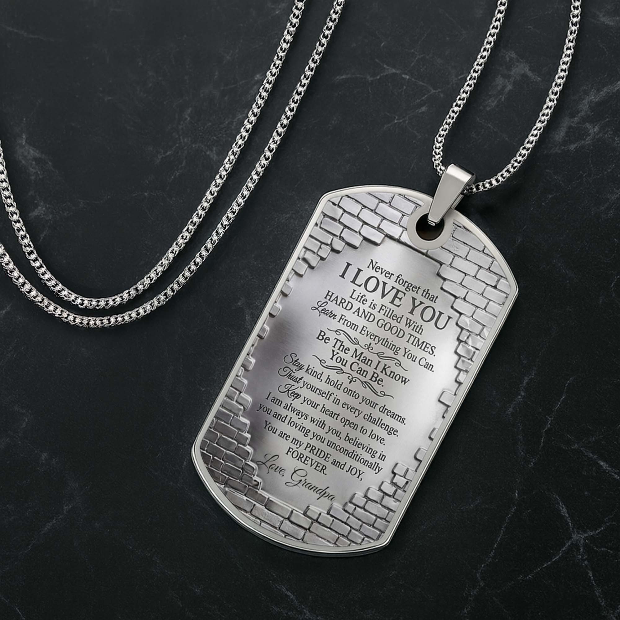 Personalized Stainless Steel Dog Tag Necklace for Grandson