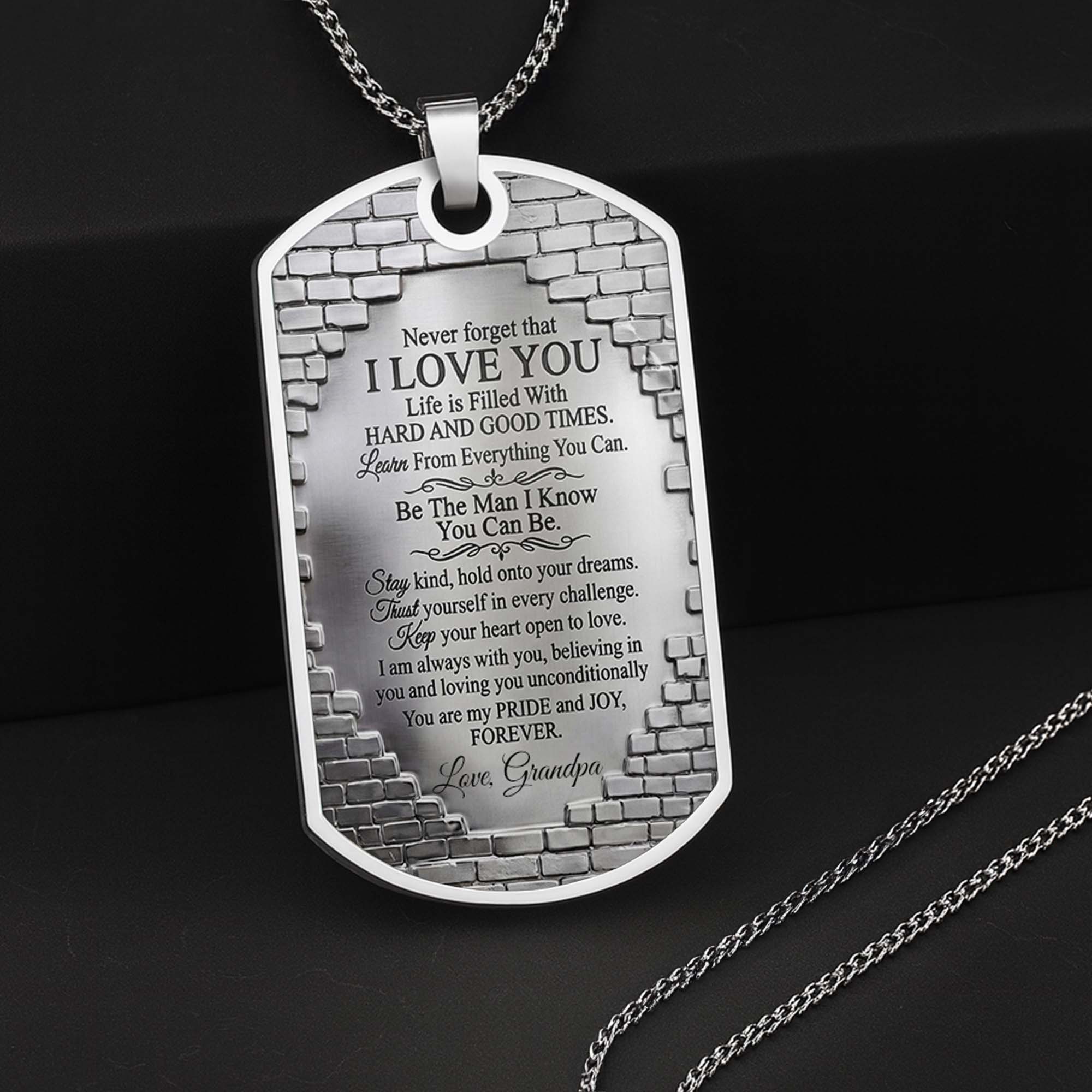 Personalized Stainless Steel Dog Tag Necklace for Grandson
