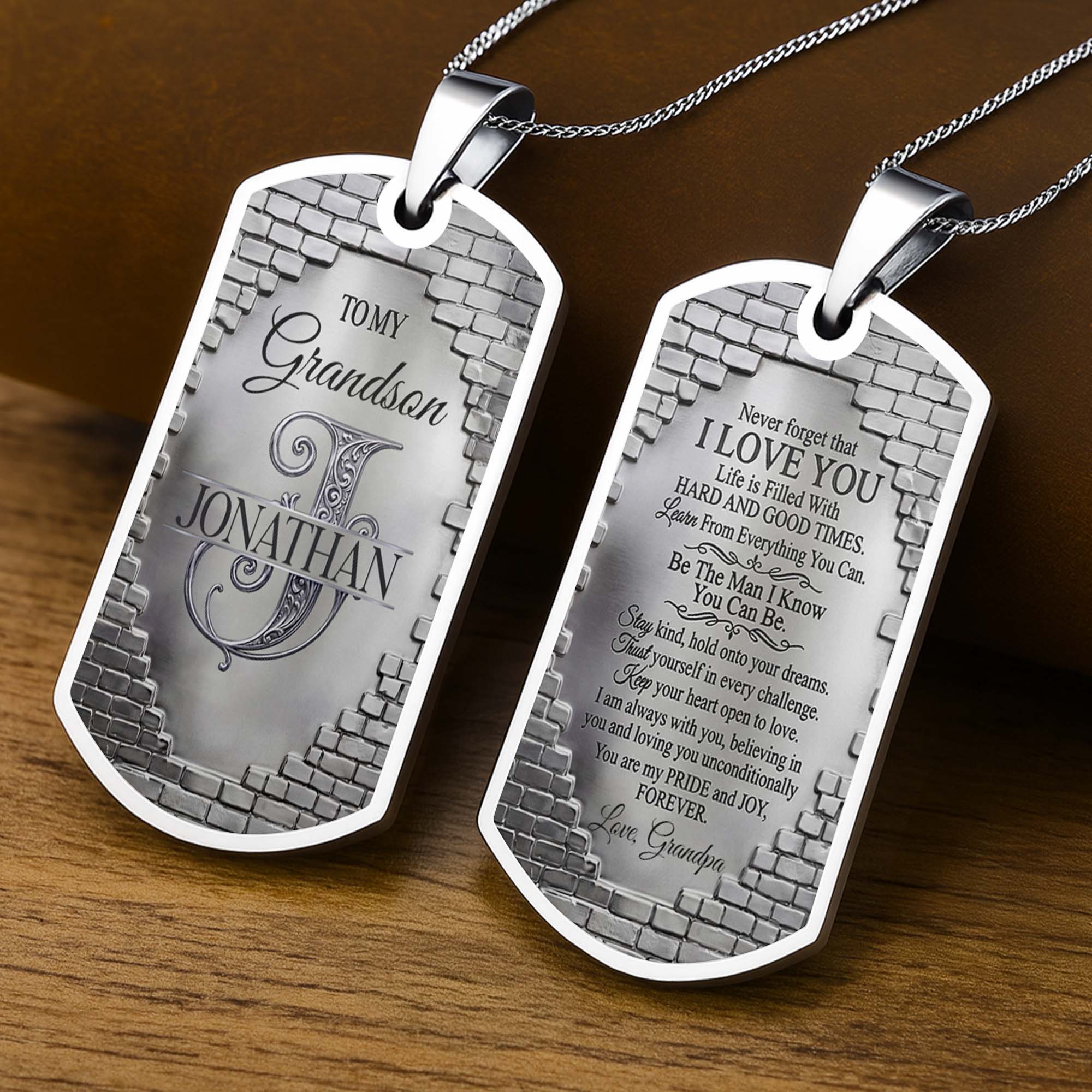 Personalized Stainless Steel Dog Tag Necklace for Grandson