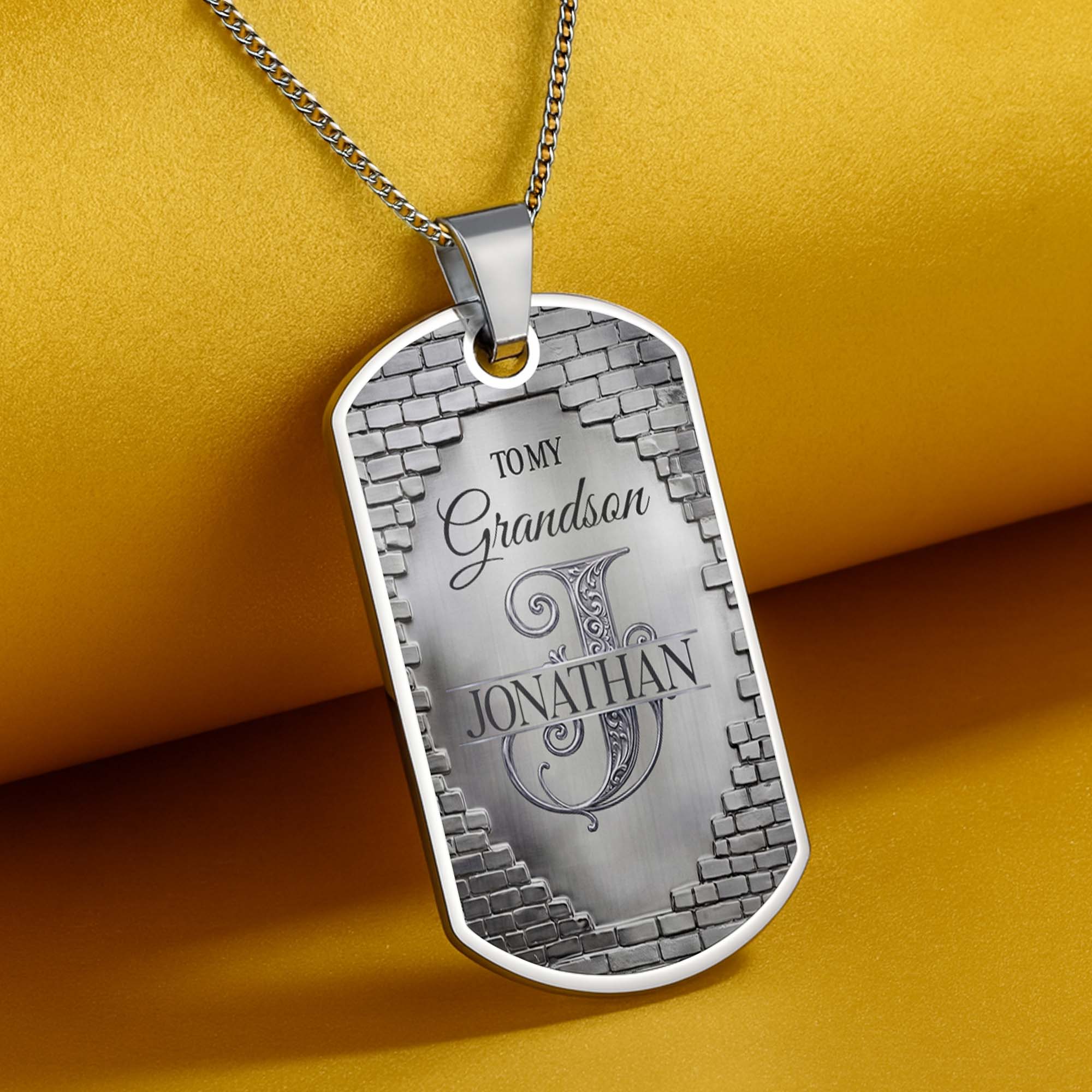 Personalized Stainless Steel Dog Tag Necklace for Grandson