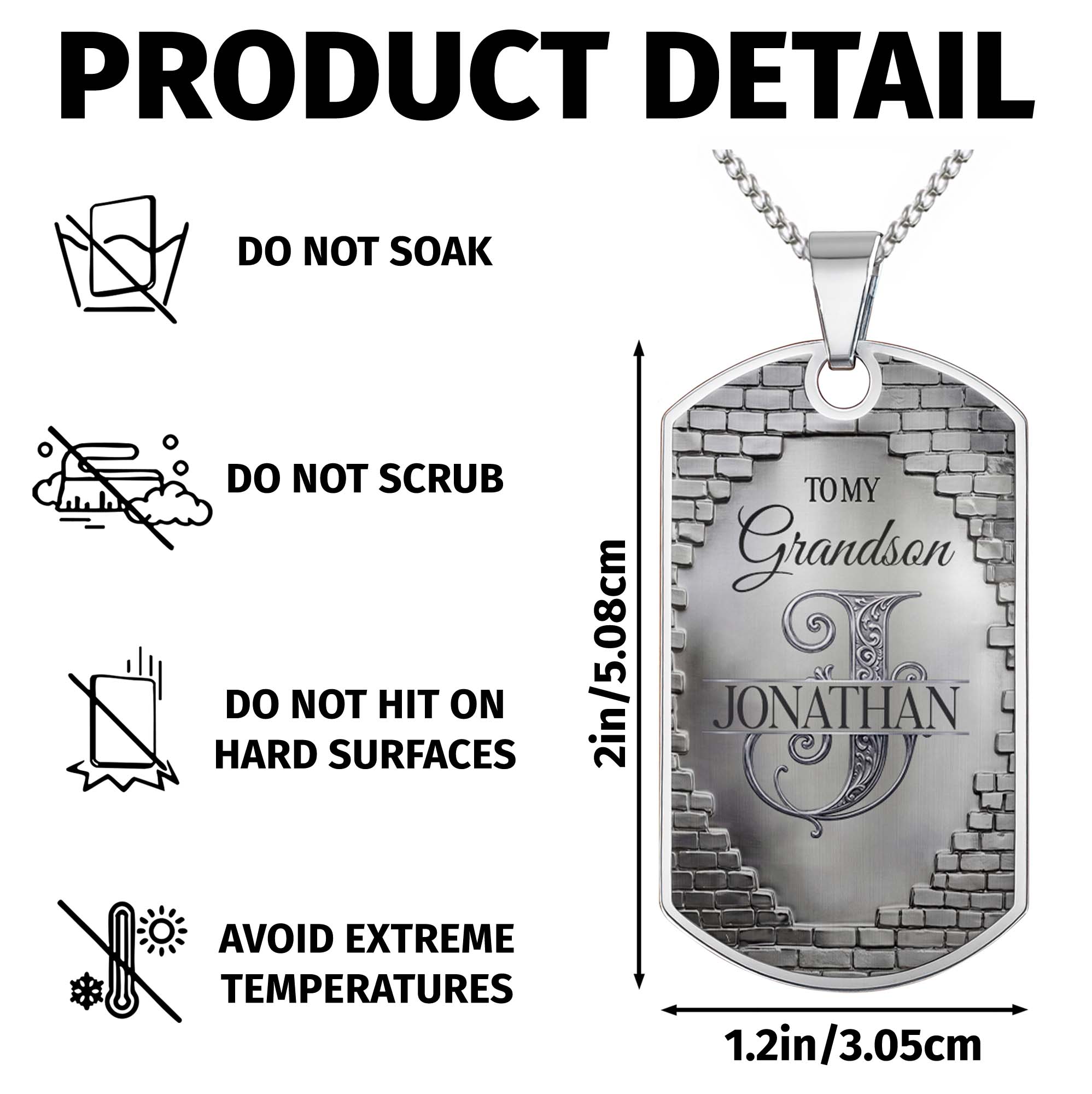 Personalized Stainless Steel Dog Tag Necklace for Grandson