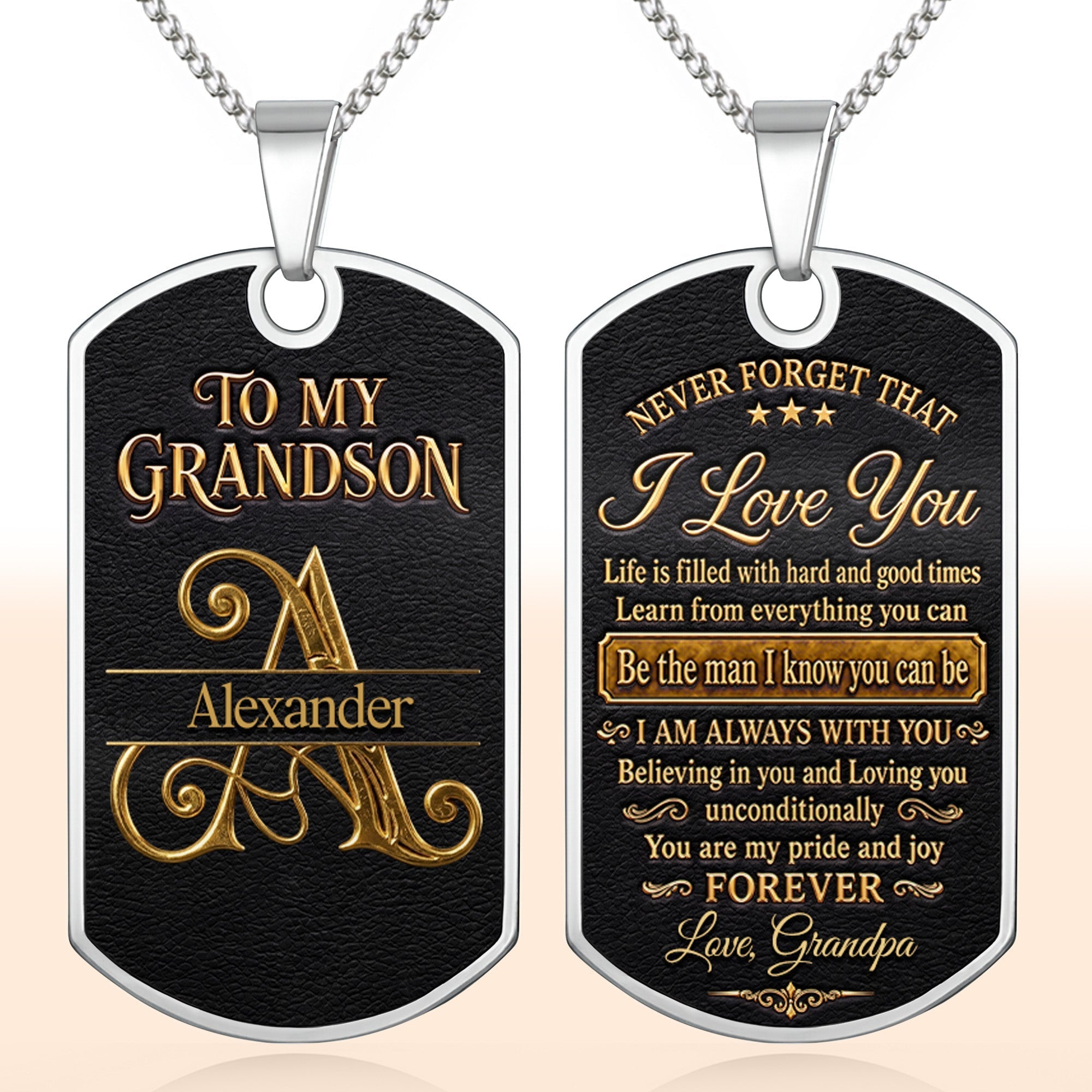Personalized Dog Tag Necklace Custom Name for Grandson Graduation Gift