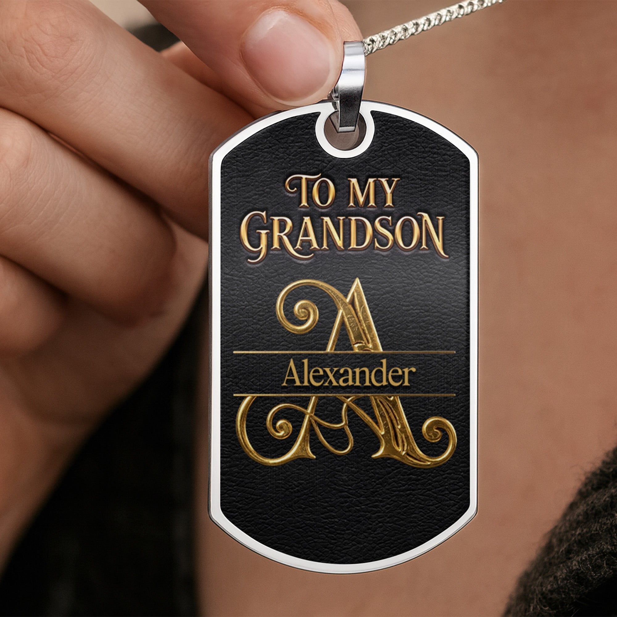 Personalized Dog Tag Necklace Custom Name for Grandson Graduation Gift