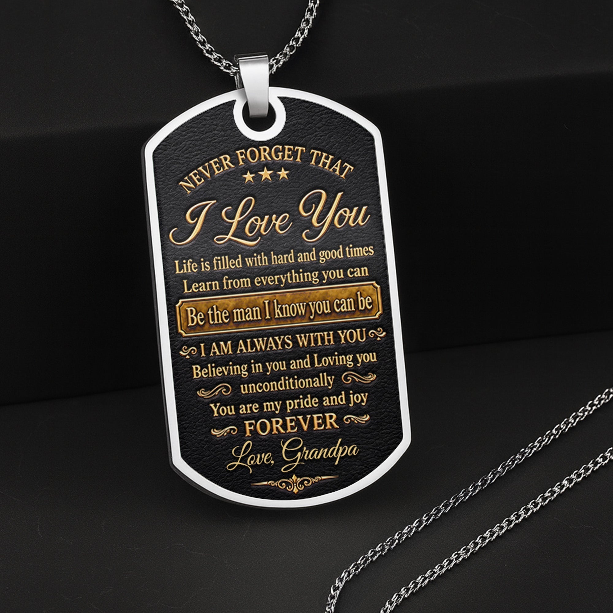 Personalized Dog Tag Necklace Custom Name for Grandson Graduation Gift