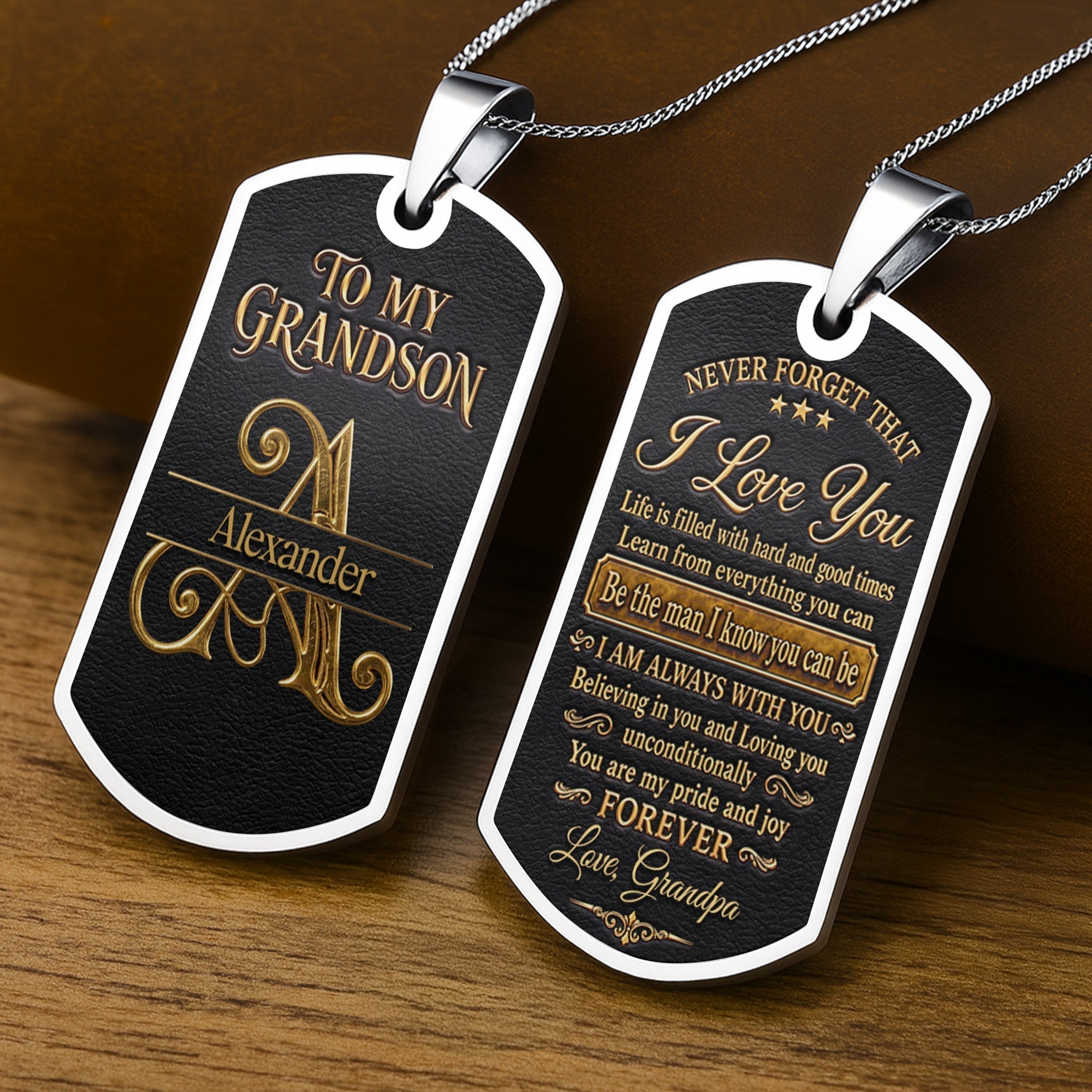 Personalized Dog Tag Necklace Custom Name for Grandson Graduation Gift