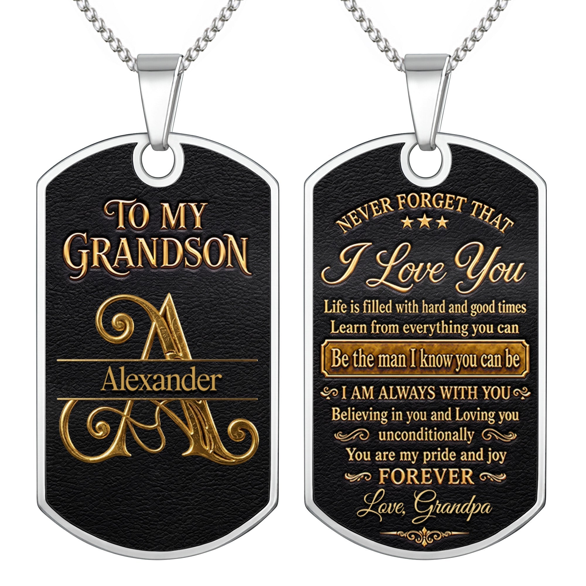 Personalized Dog Tag Necklace Custom Name for Grandson Graduation Gift