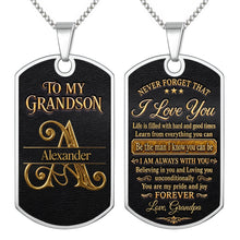 Load image into Gallery viewer, Personalized Dog Tag Necklace Custom Name for Grandson Graduation Gift
