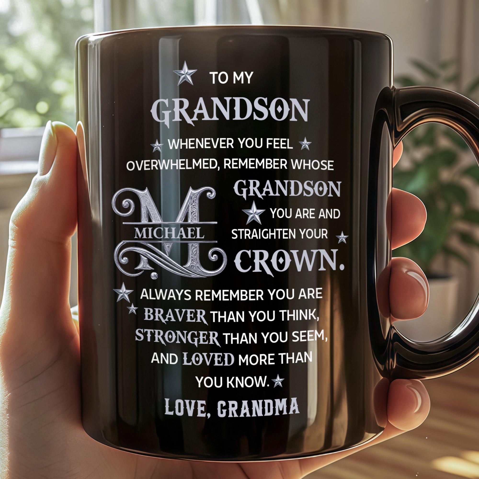 Personalized Black Mug Custom Monogram Gift for Grandson