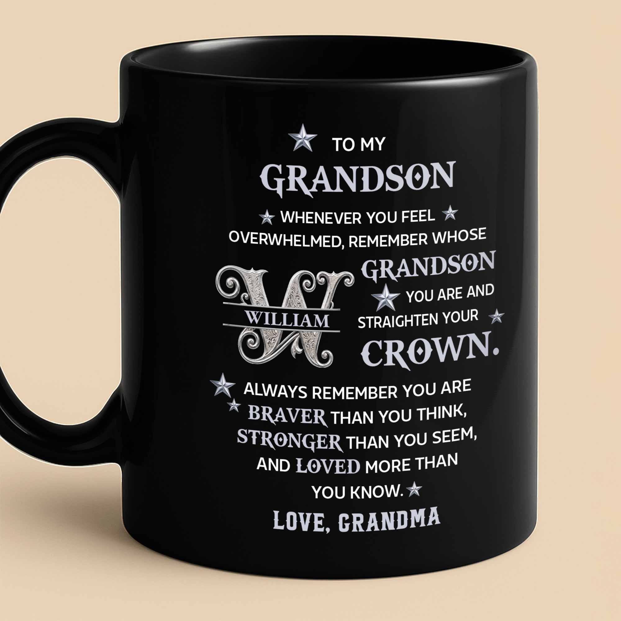 Personalized Black Mug Custom Monogram Gift for Grandson