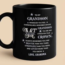 Load image into Gallery viewer, Personalized Black Mug Custom Monogram Gift for Grandson
