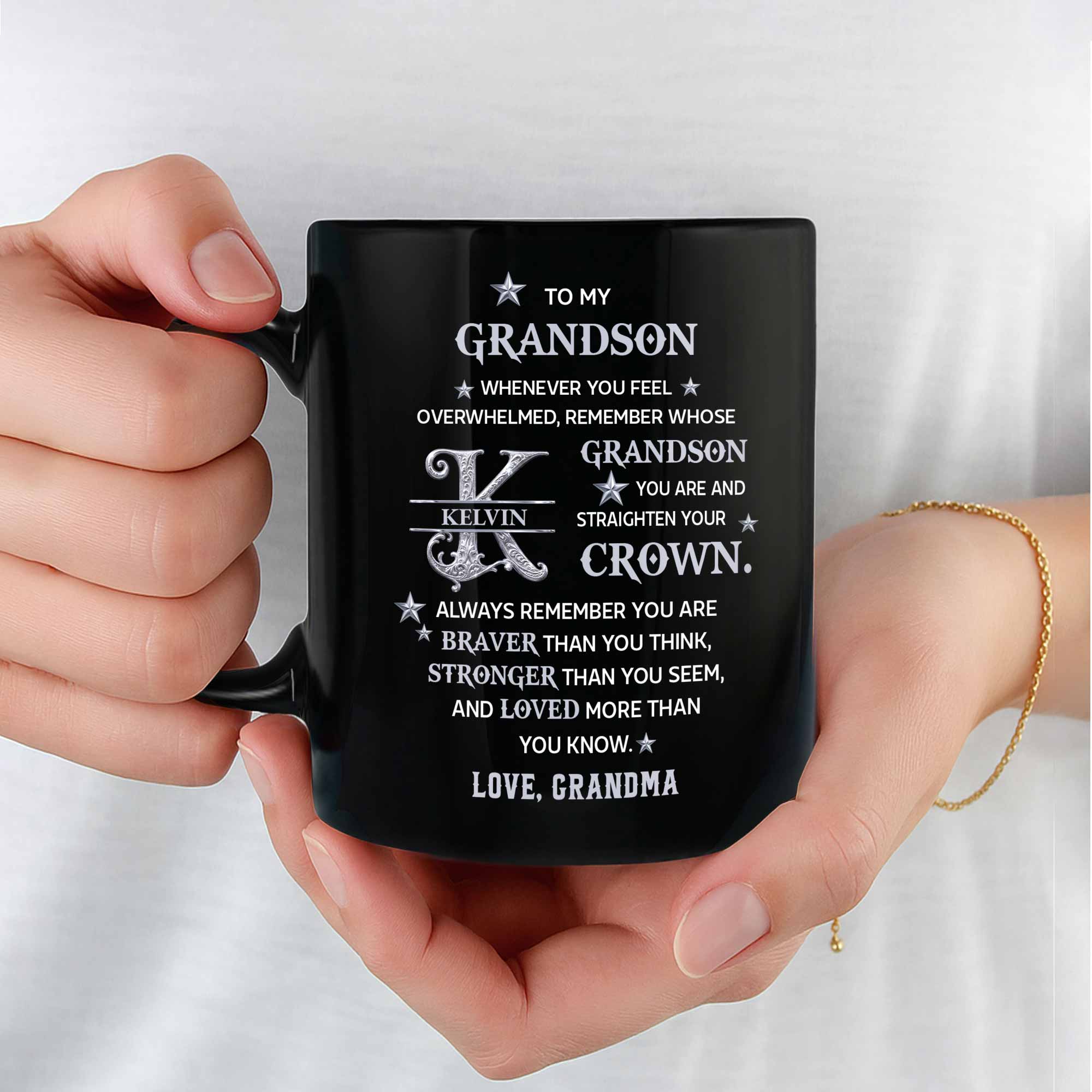 Personalized Black Mug Custom Monogram Gift for Grandson