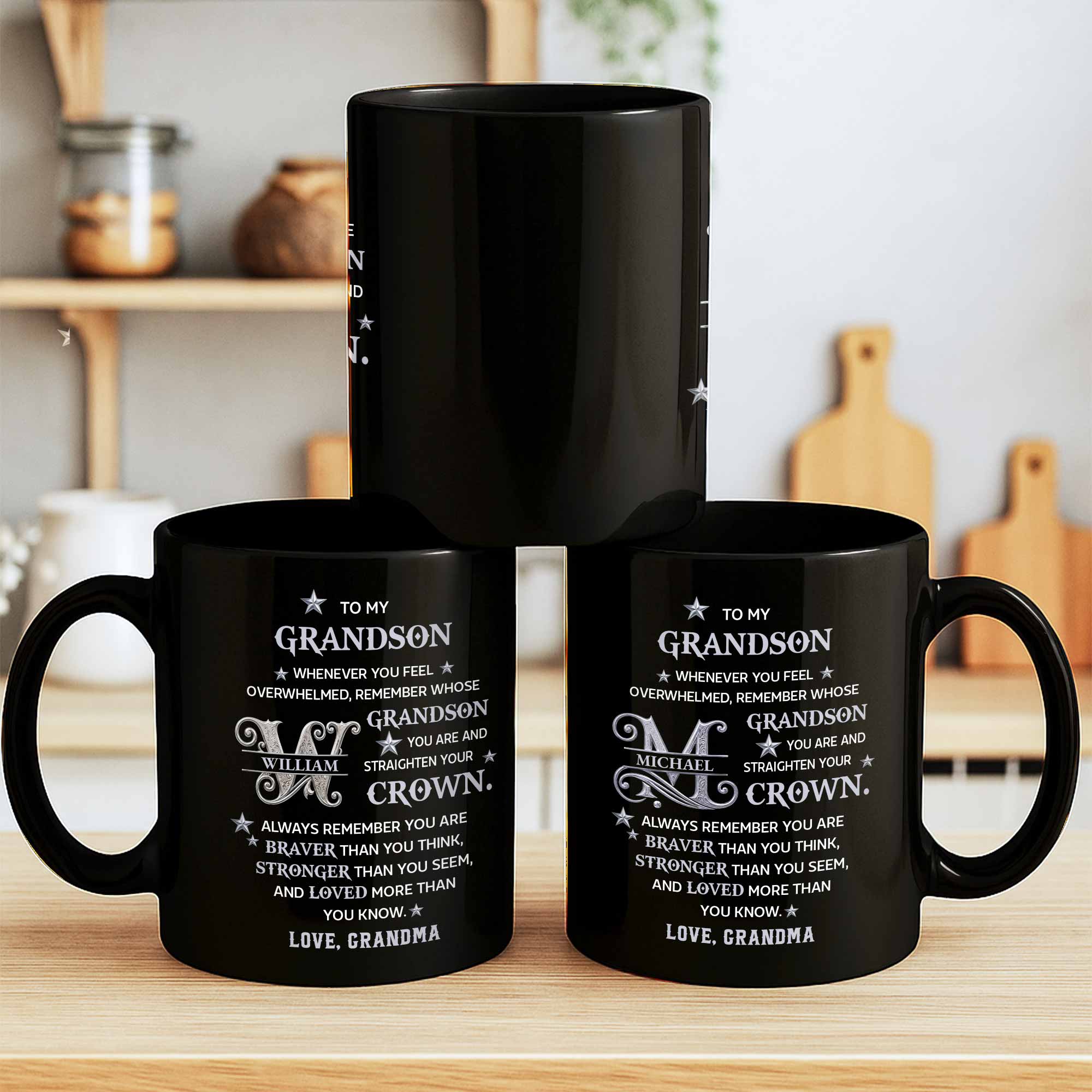 Personalized Black Mug Custom Monogram Gift for Grandson