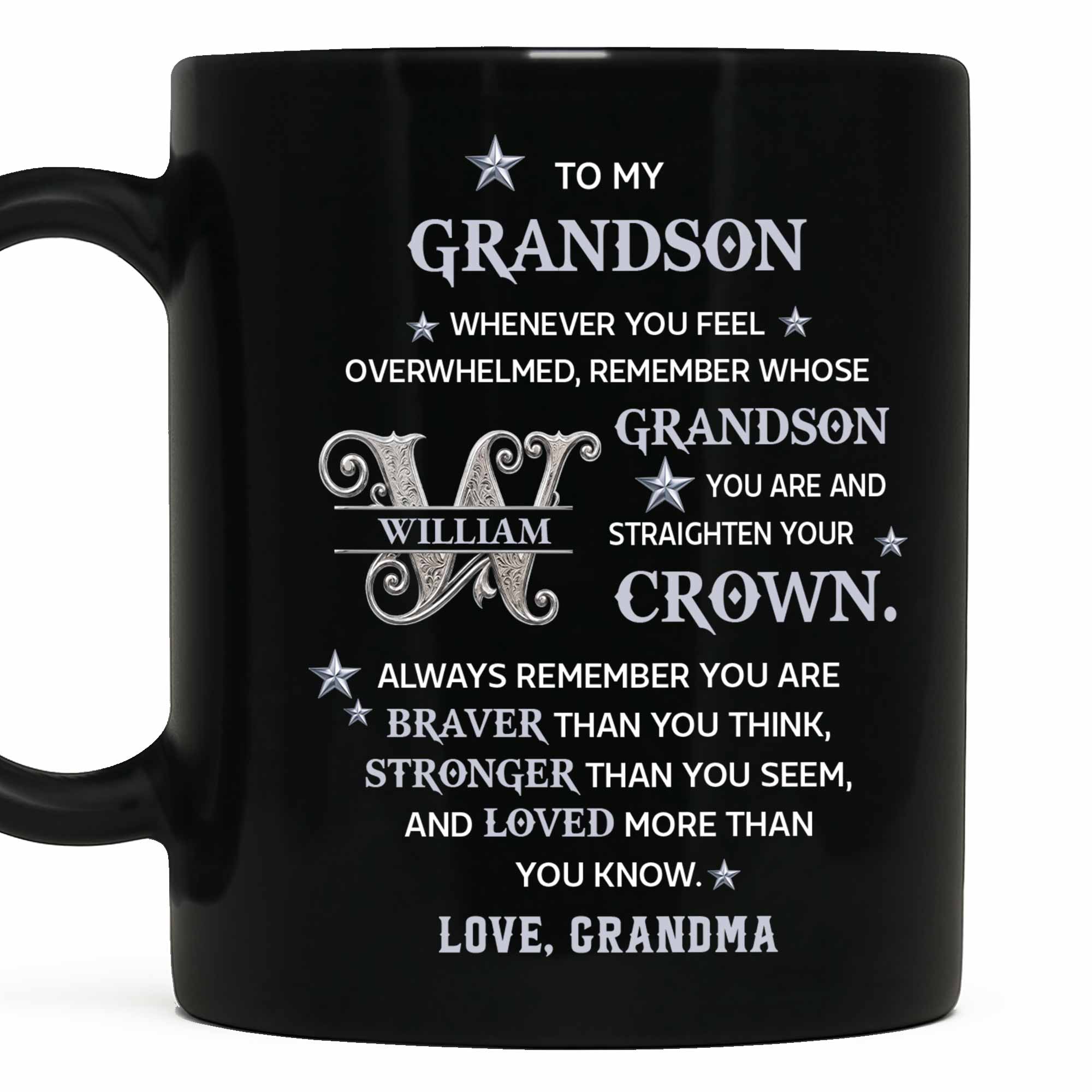 Personalized Black Mug Custom Monogram Gift for Grandson