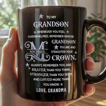 Load image into Gallery viewer, Personalized Black Mug Custom Monogram Gift for Grandson
