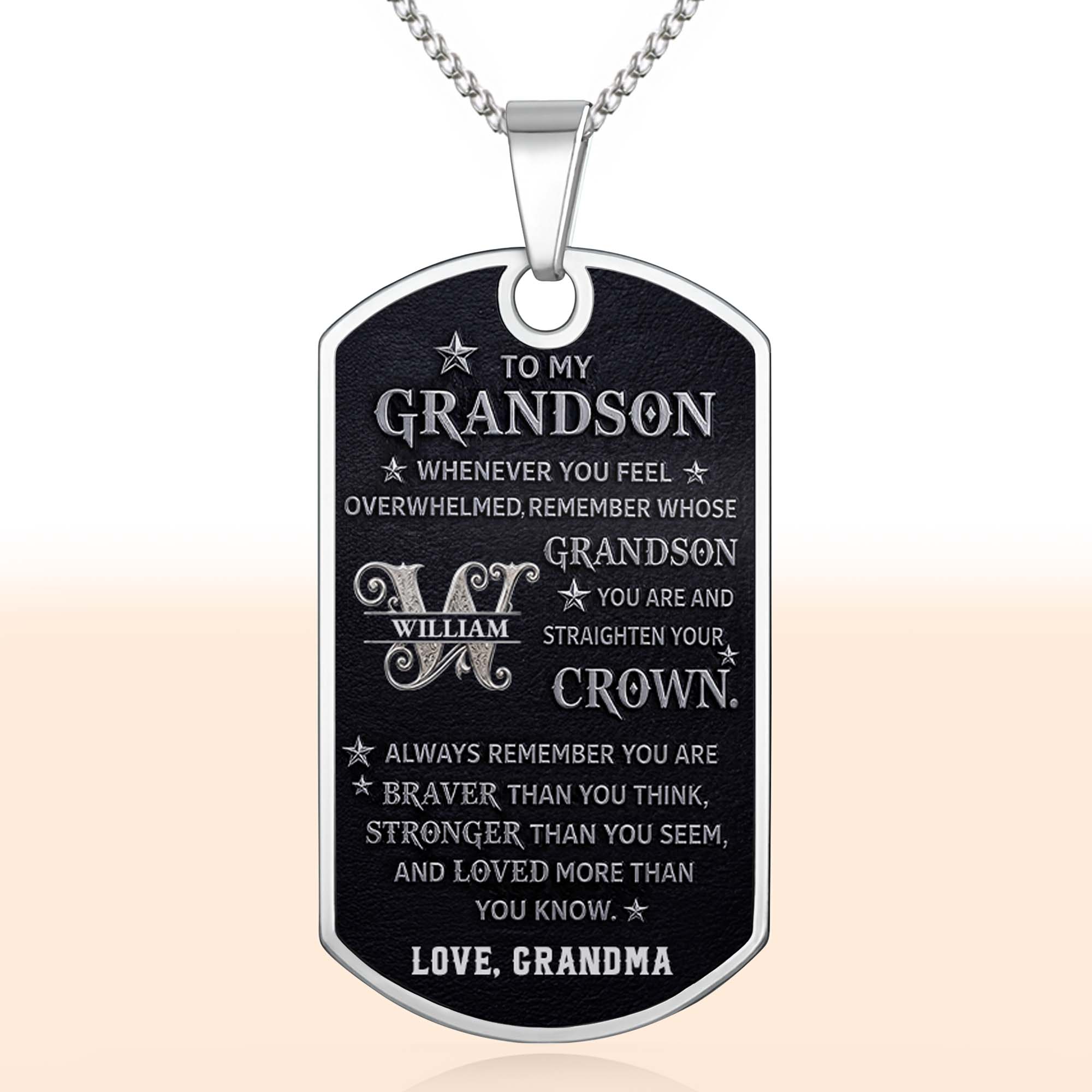 Personalized Stainless Steel Dog Tag Necklace for Grandson