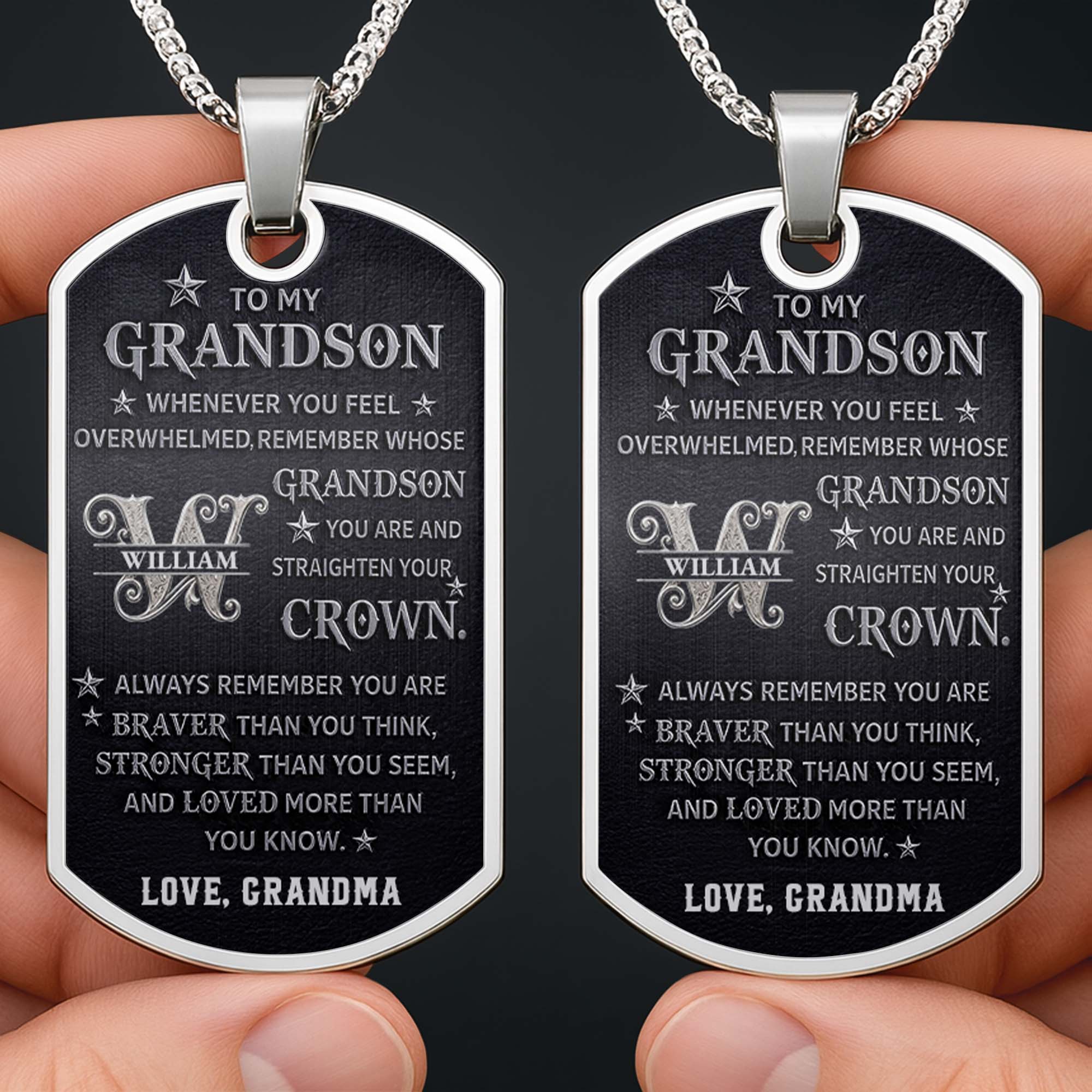 Personalized Stainless Steel Dog Tag Necklace for Grandson