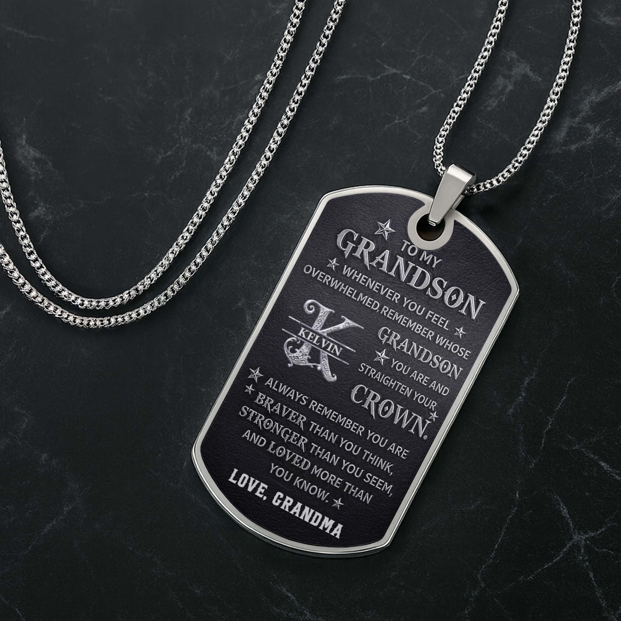 Personalized Stainless Steel Dog Tag Necklace for Grandson