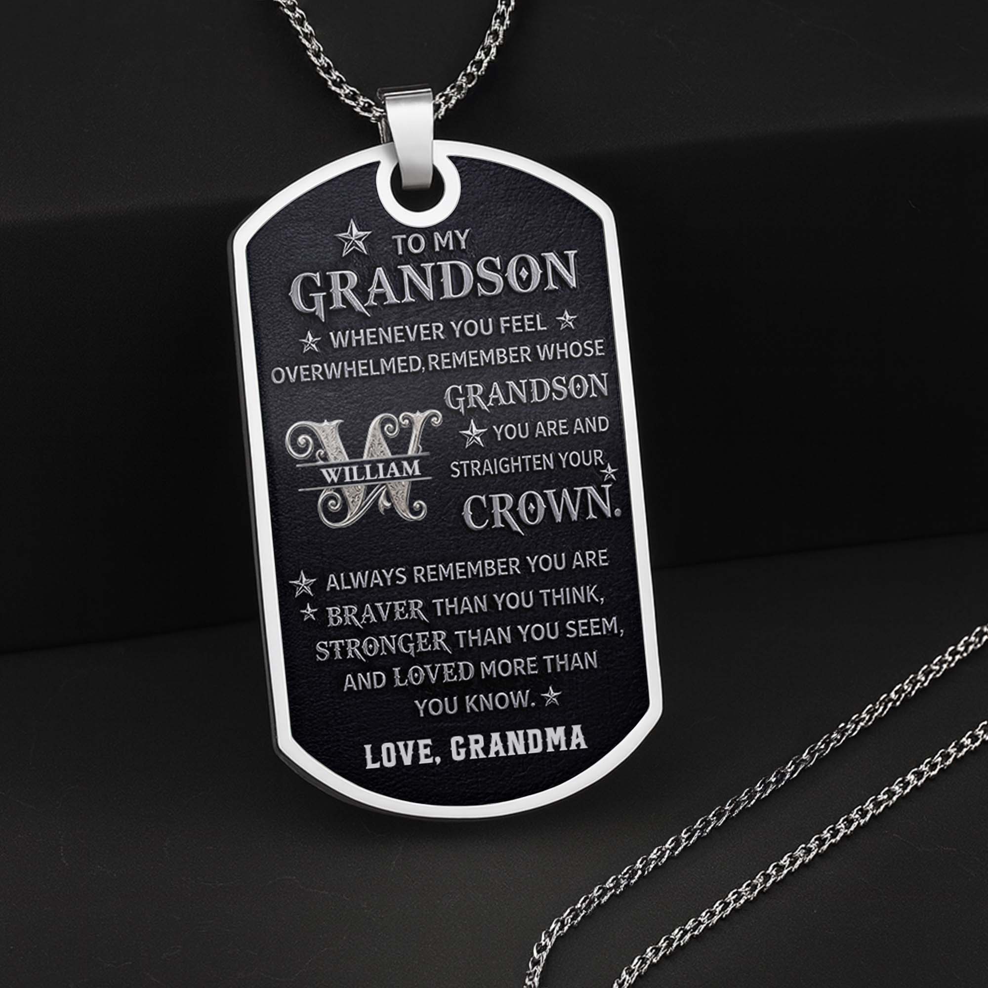 Personalized Stainless Steel Dog Tag Necklace for Grandson