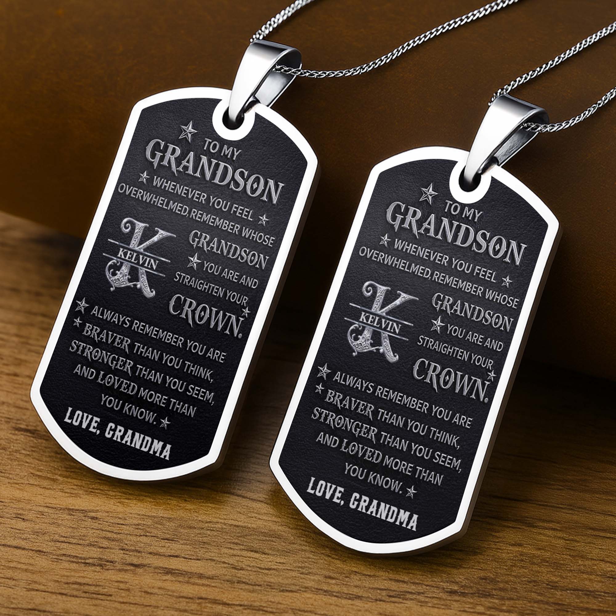 Personalized Stainless Steel Dog Tag Necklace for Grandson