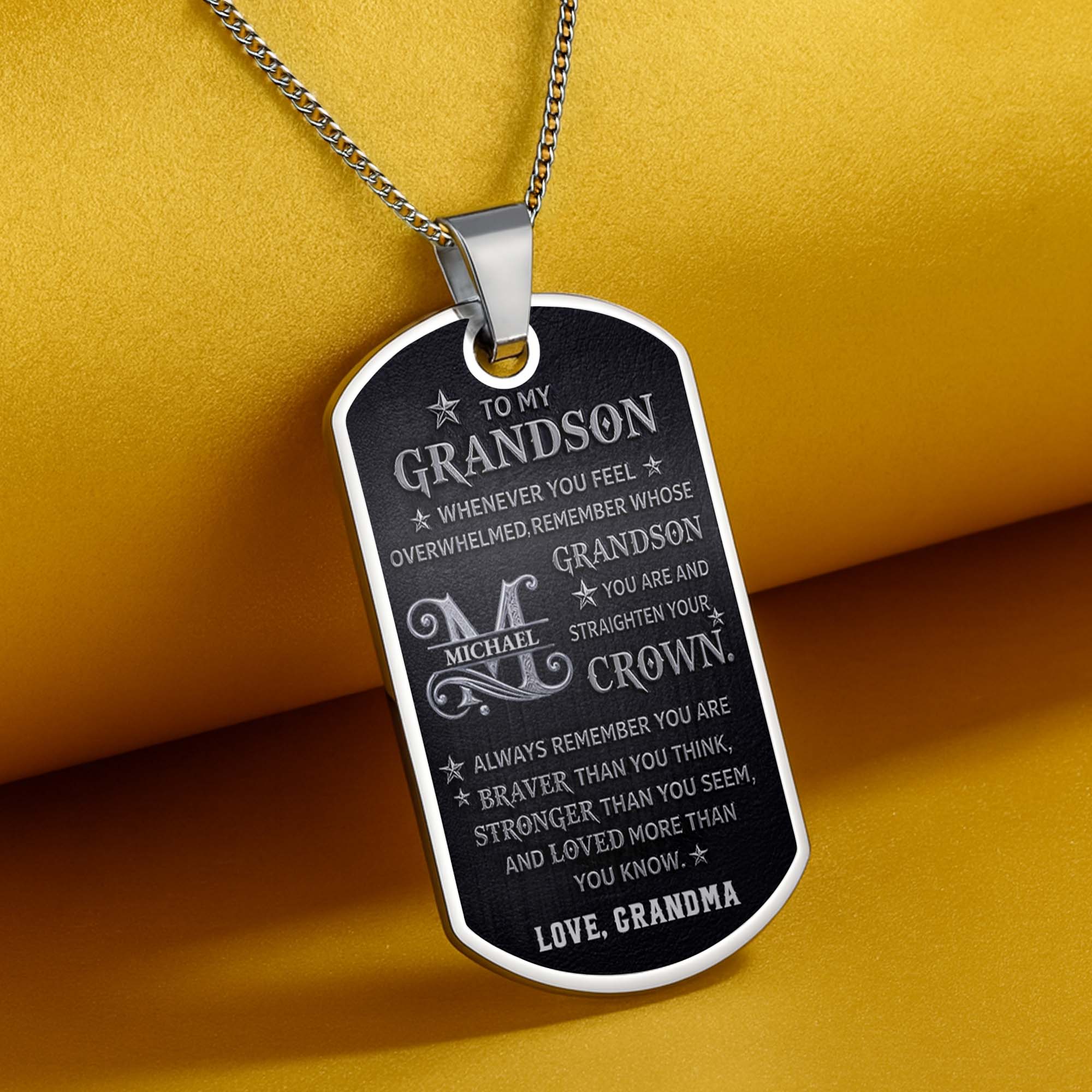 Personalized Stainless Steel Dog Tag Necklace for Grandson
