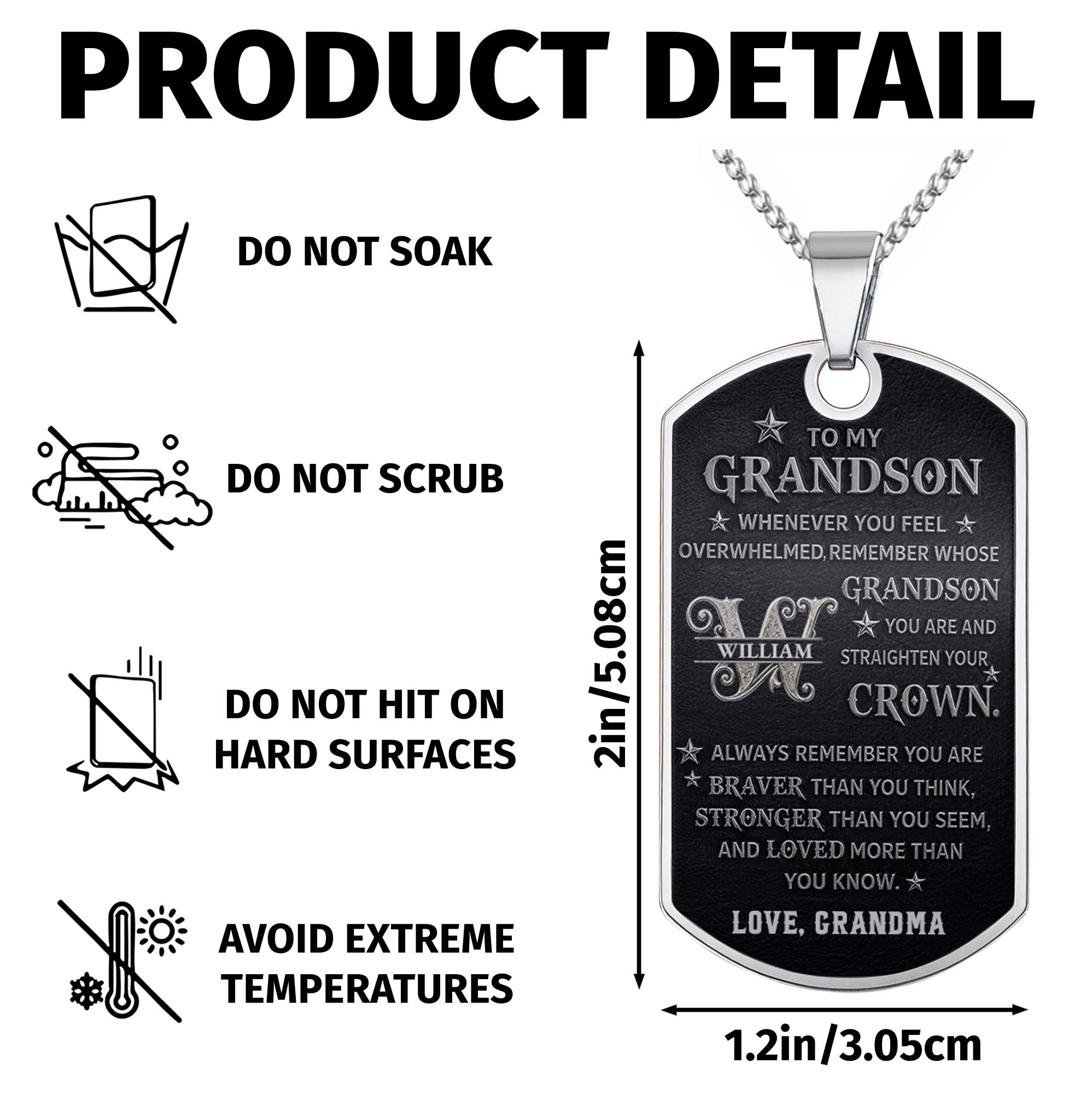 Personalized Stainless Steel Dog Tag Necklace for Grandson