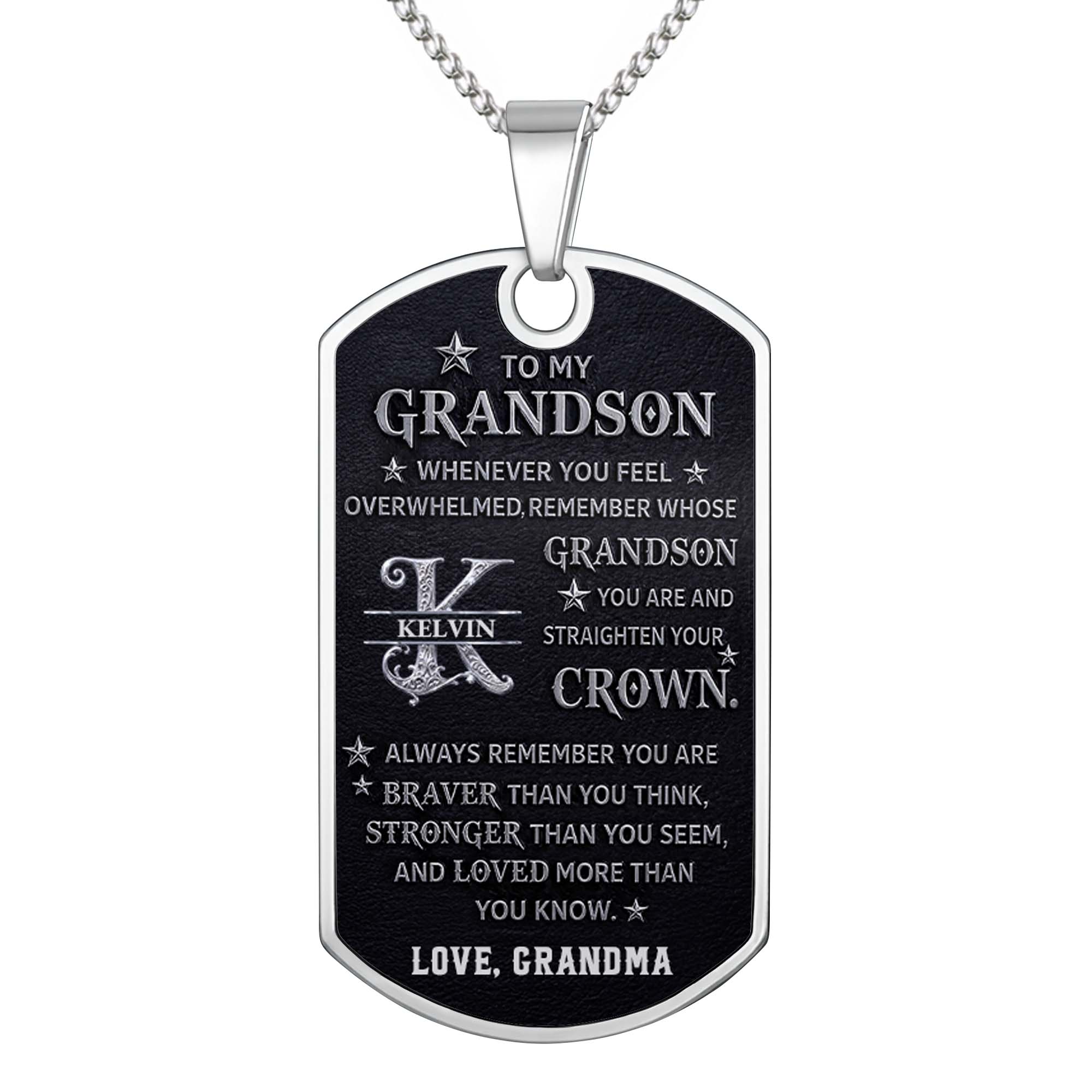 Personalized Stainless Steel Dog Tag Necklace for Grandson