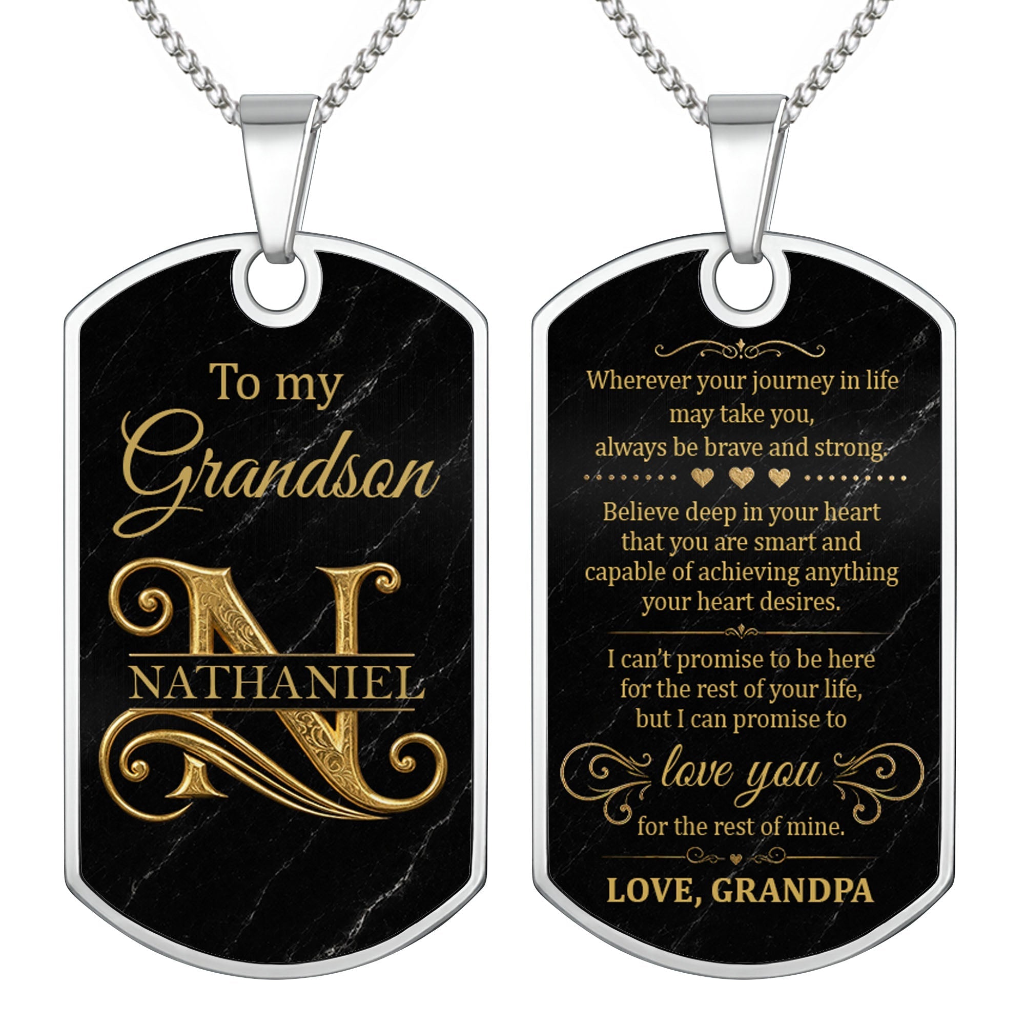 Personalized Dog Tag Necklace Custom Name Gift for Grandson