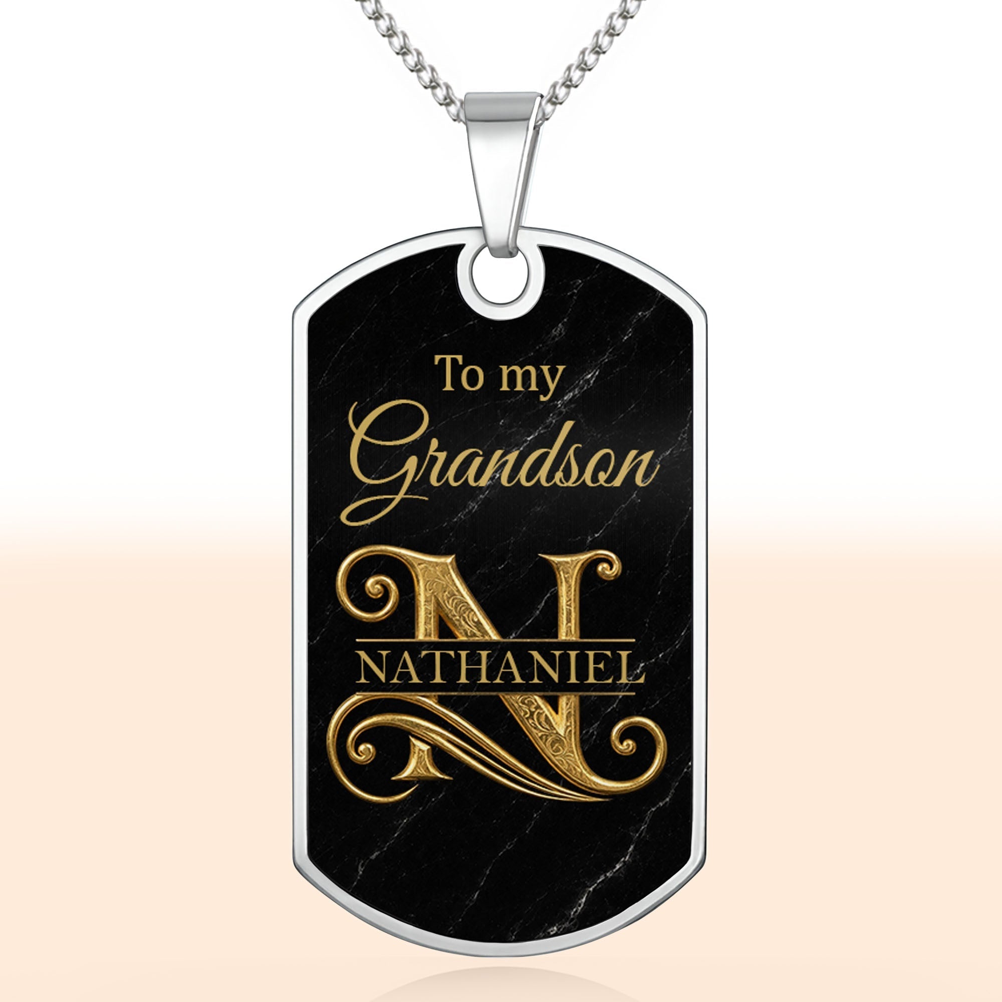 Personalized Dog Tag Necklace Custom Name Gift for Grandson