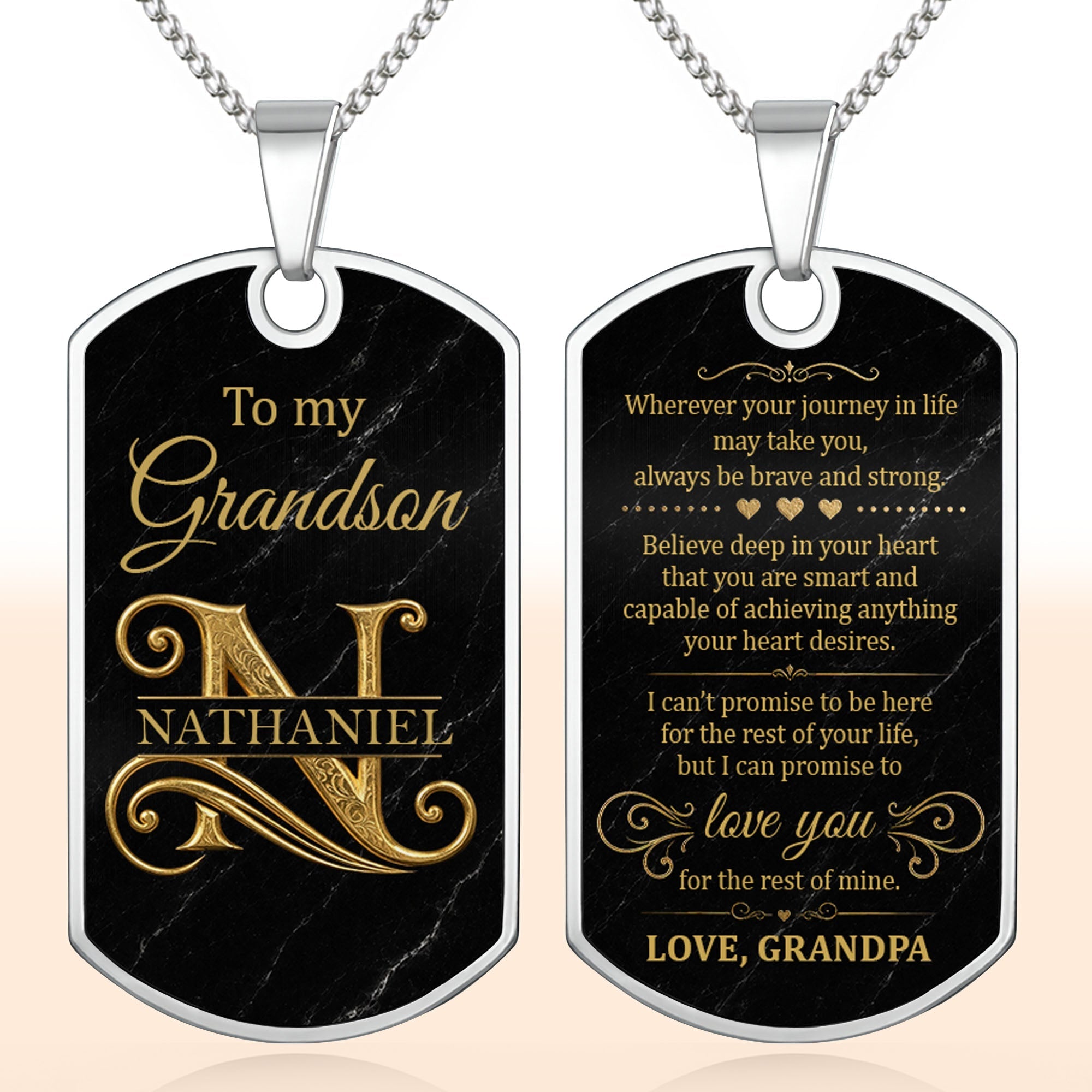 Personalized Dog Tag Necklace Custom Name Gift for Grandson