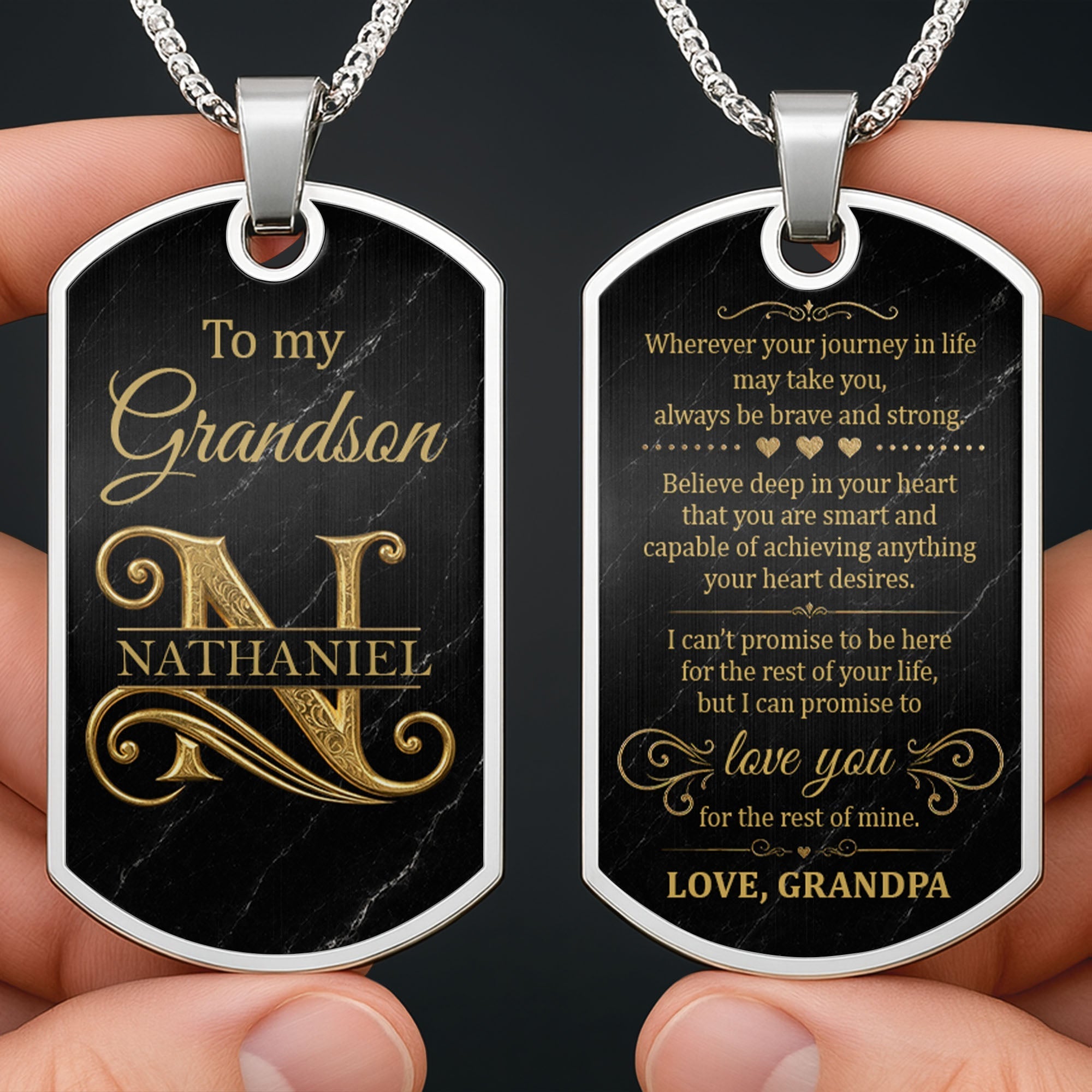 Personalized Dog Tag Necklace Custom Name Gift for Grandson