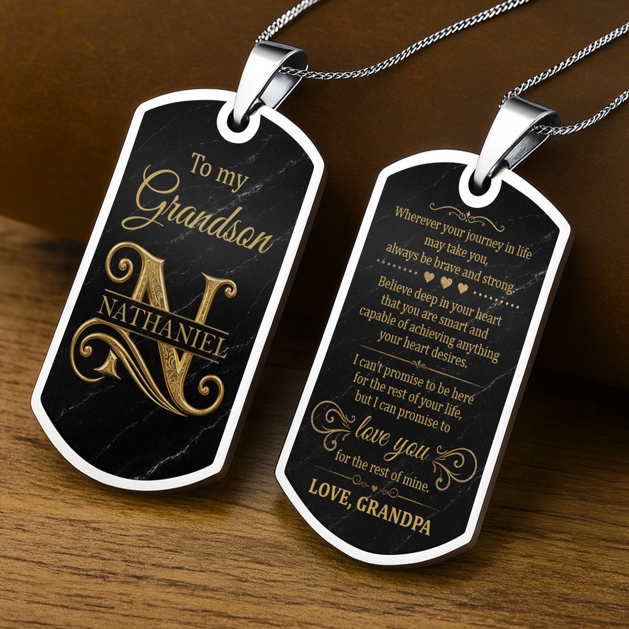 Personalized Dog Tag Necklace Custom Name Gift for Grandson