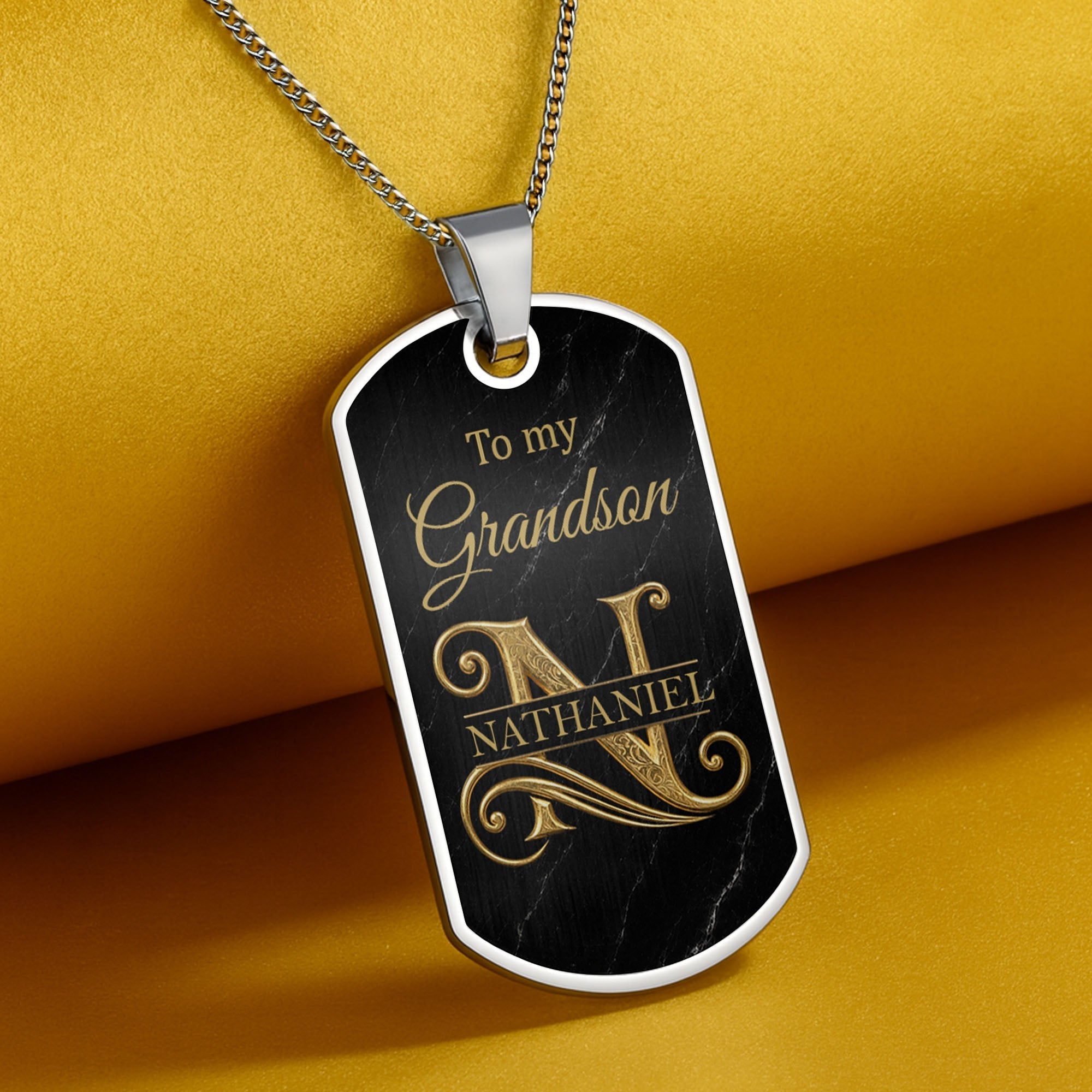 Personalized Dog Tag Necklace Custom Name Gift for Grandson