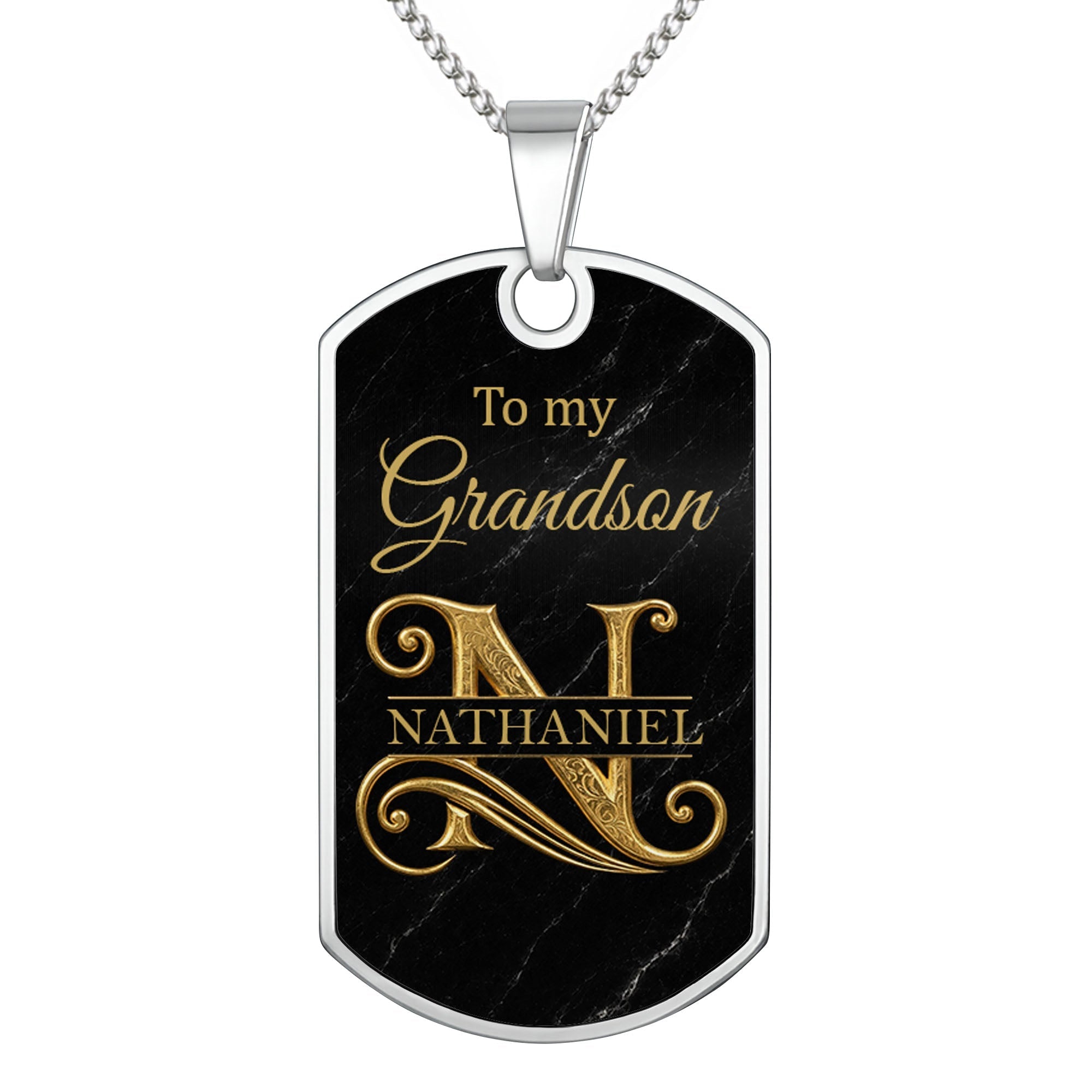 Personalized Dog Tag Necklace Custom Name Gift for Grandson