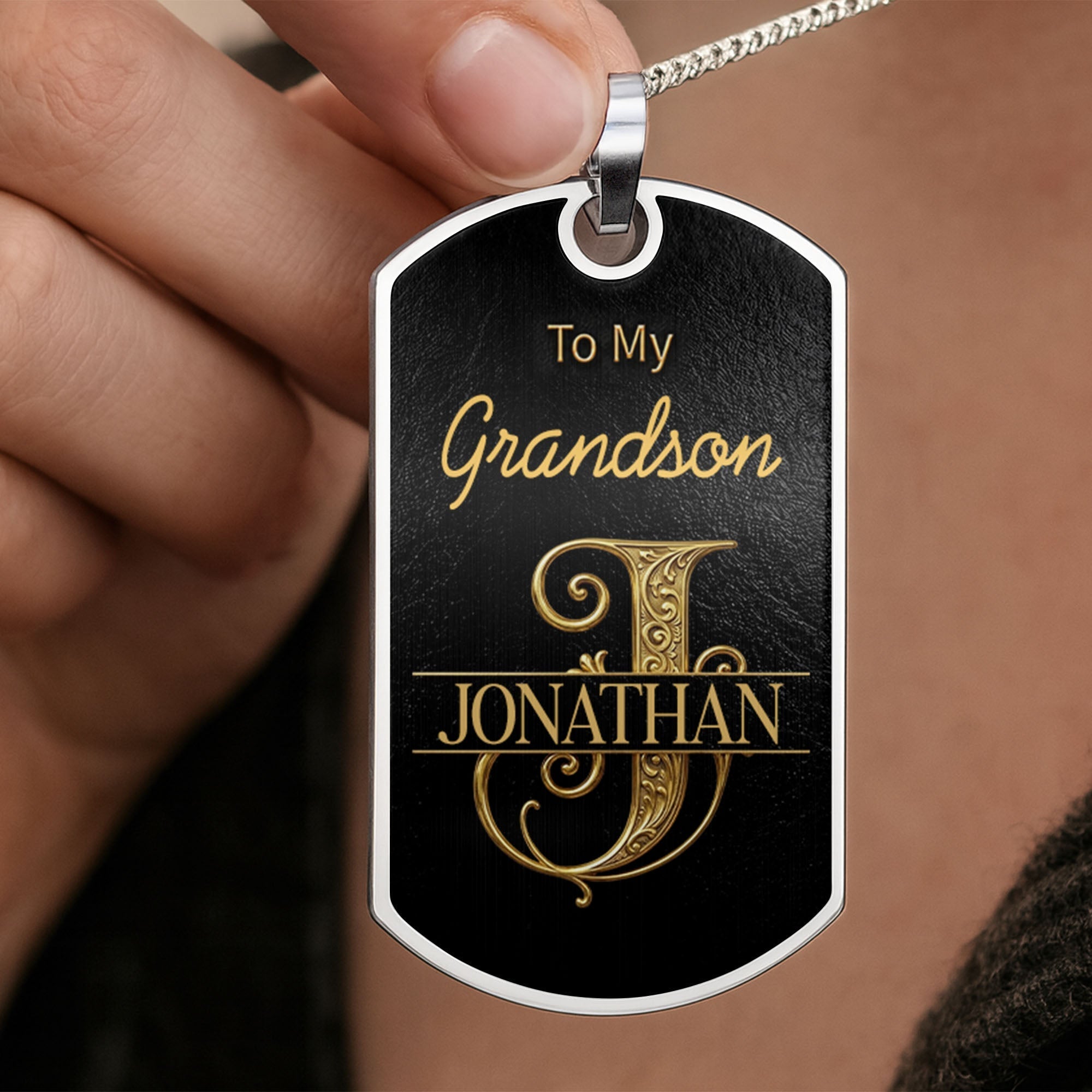 Personalized Dog Tag Necklace Custom Initials Gift for Grandson