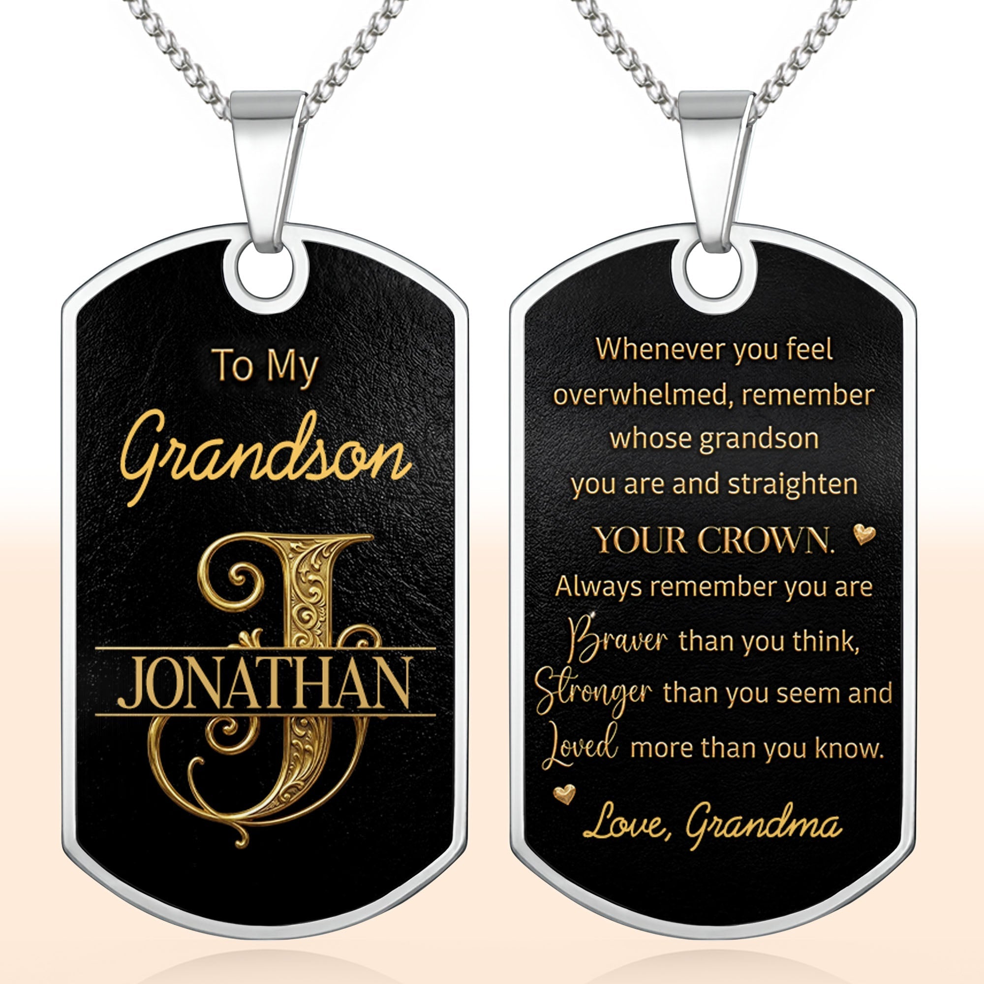 Personalized Dog Tag Necklace Custom Initials Gift for Grandson
