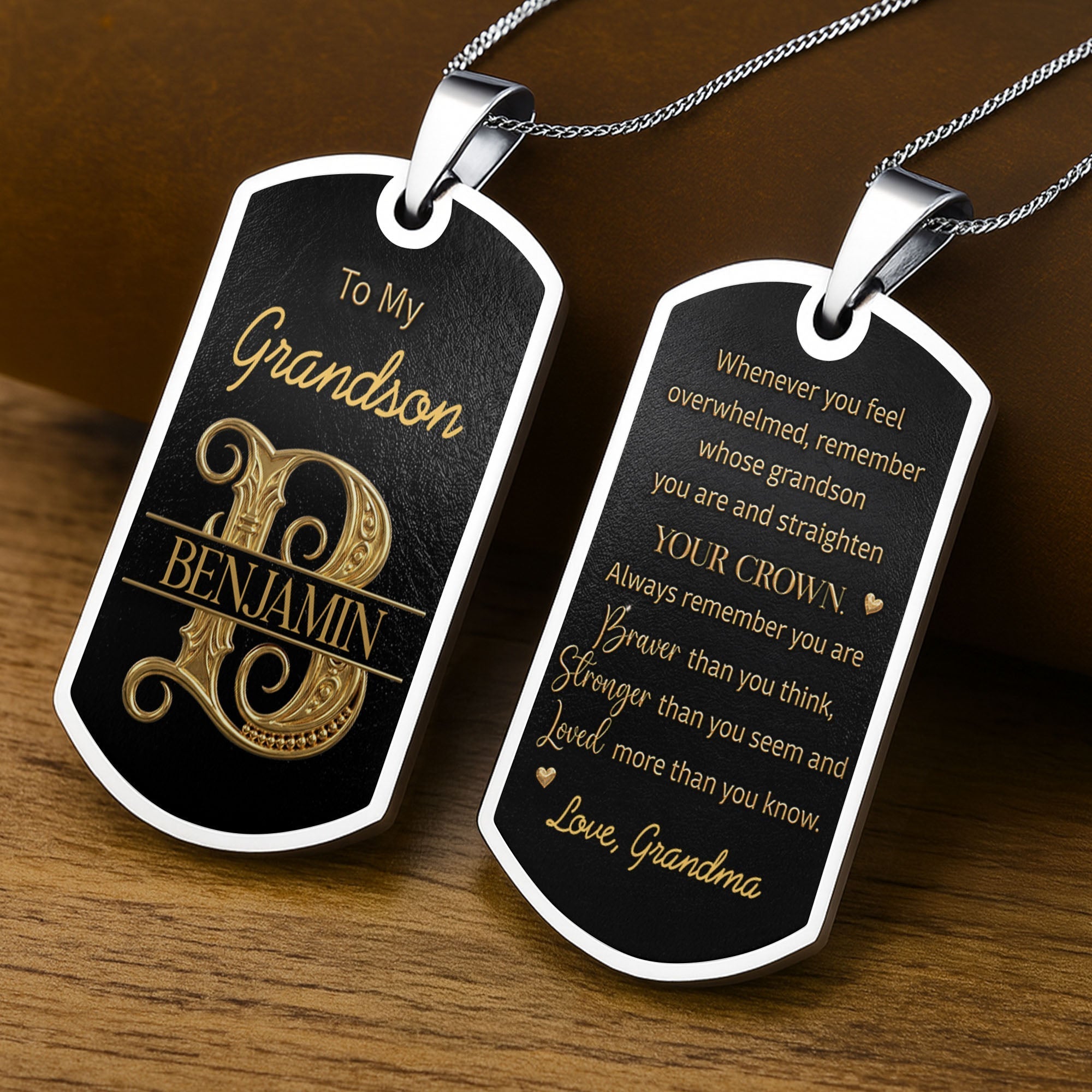 Personalized Dog Tag Necklace Custom Initials Gift for Grandson