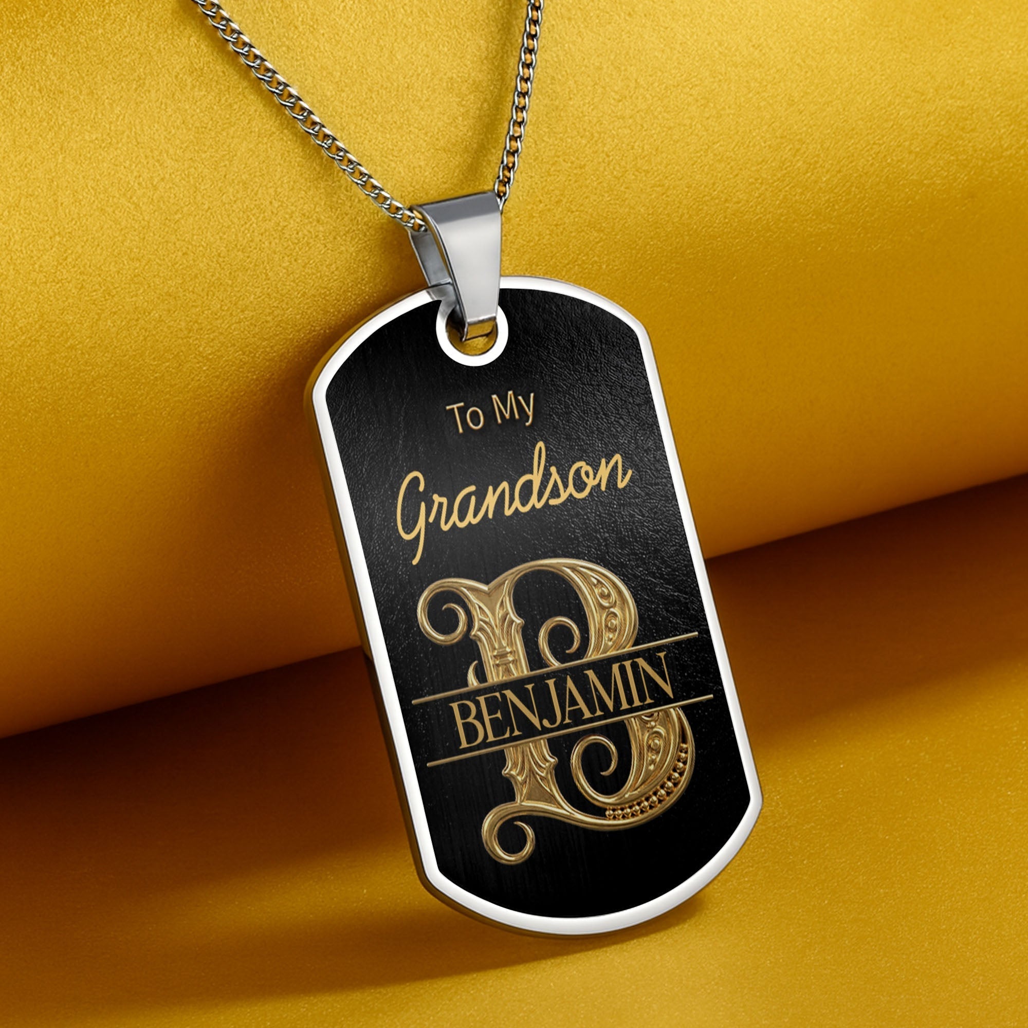Personalized Dog Tag Necklace Custom Initials Gift for Grandson
