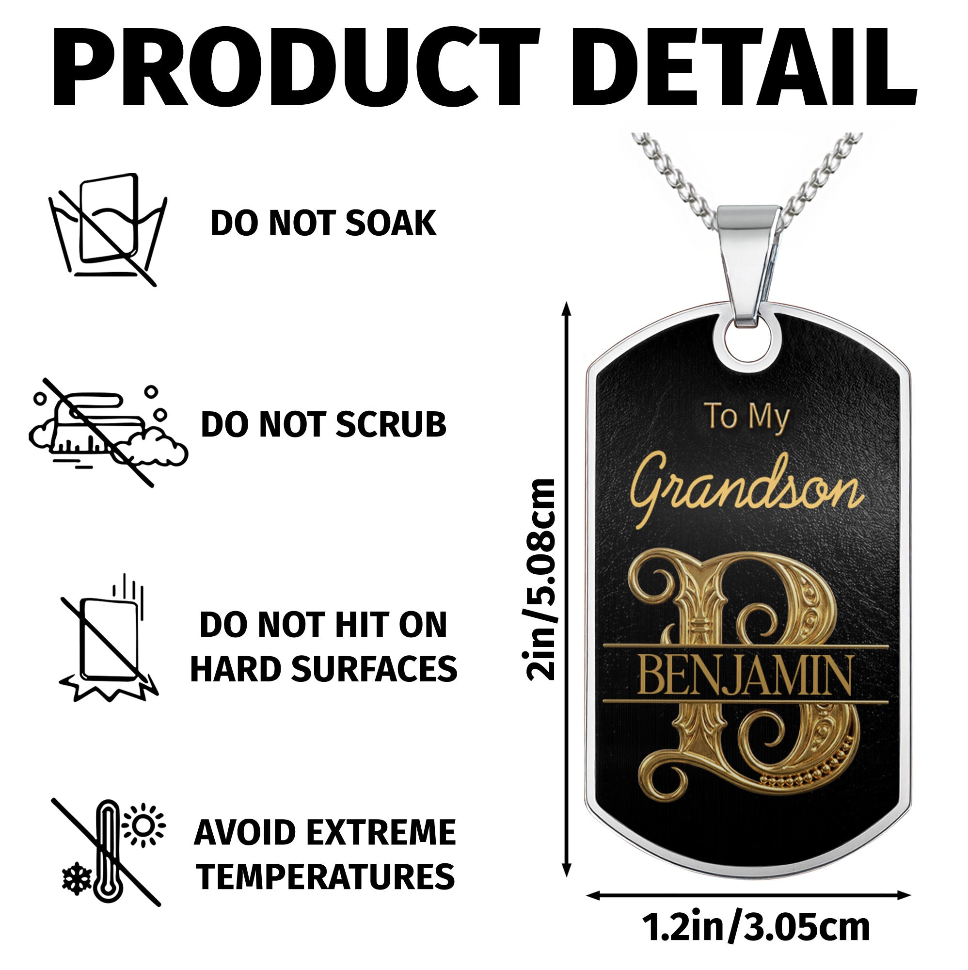 Personalized Dog Tag Necklace Custom Initials Gift for Grandson