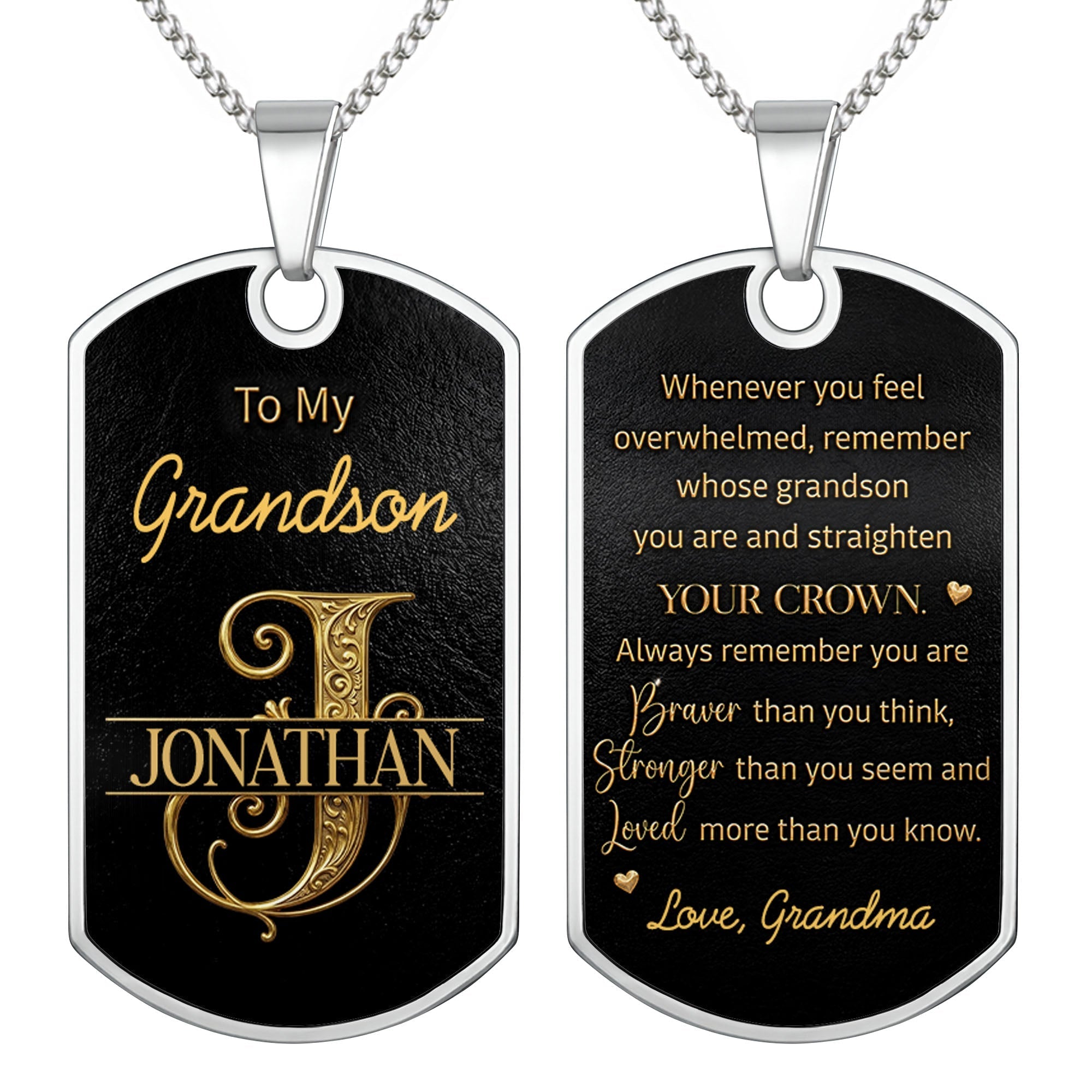 Personalized Dog Tag Necklace Custom Initials Gift for Grandson